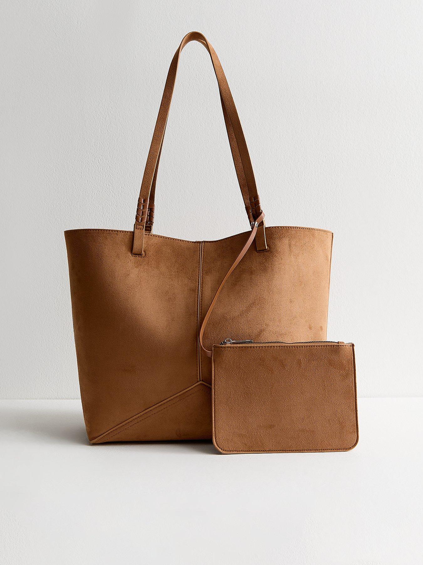 new-look-tan-panelled-faux-suede-and-leather-tote-brown
