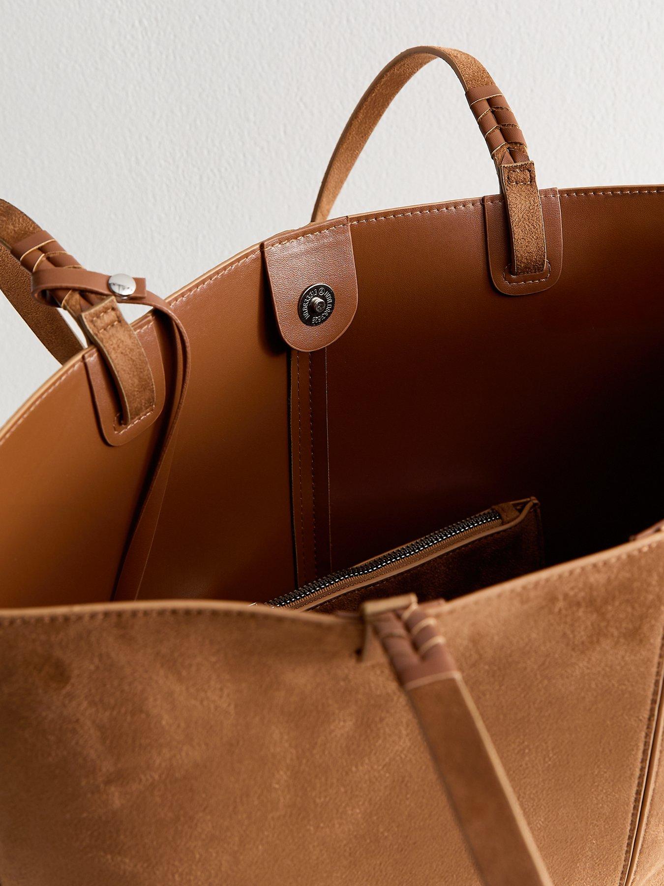Image 5 of 5 of New Look Tan Panelled Faux Suede And Leather Tote - Brown