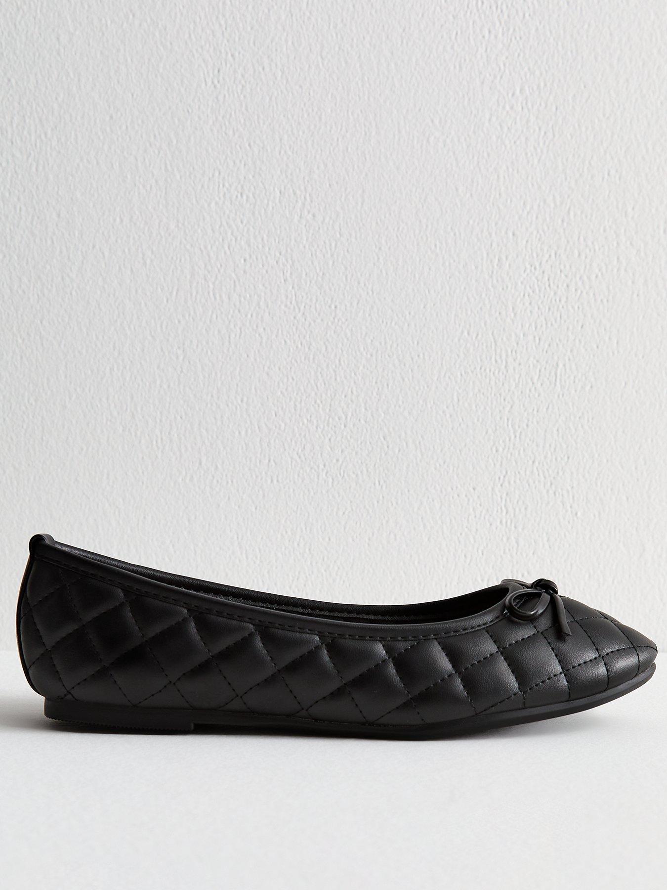 undefined Black Quilted Faux Leather Ballet Flats