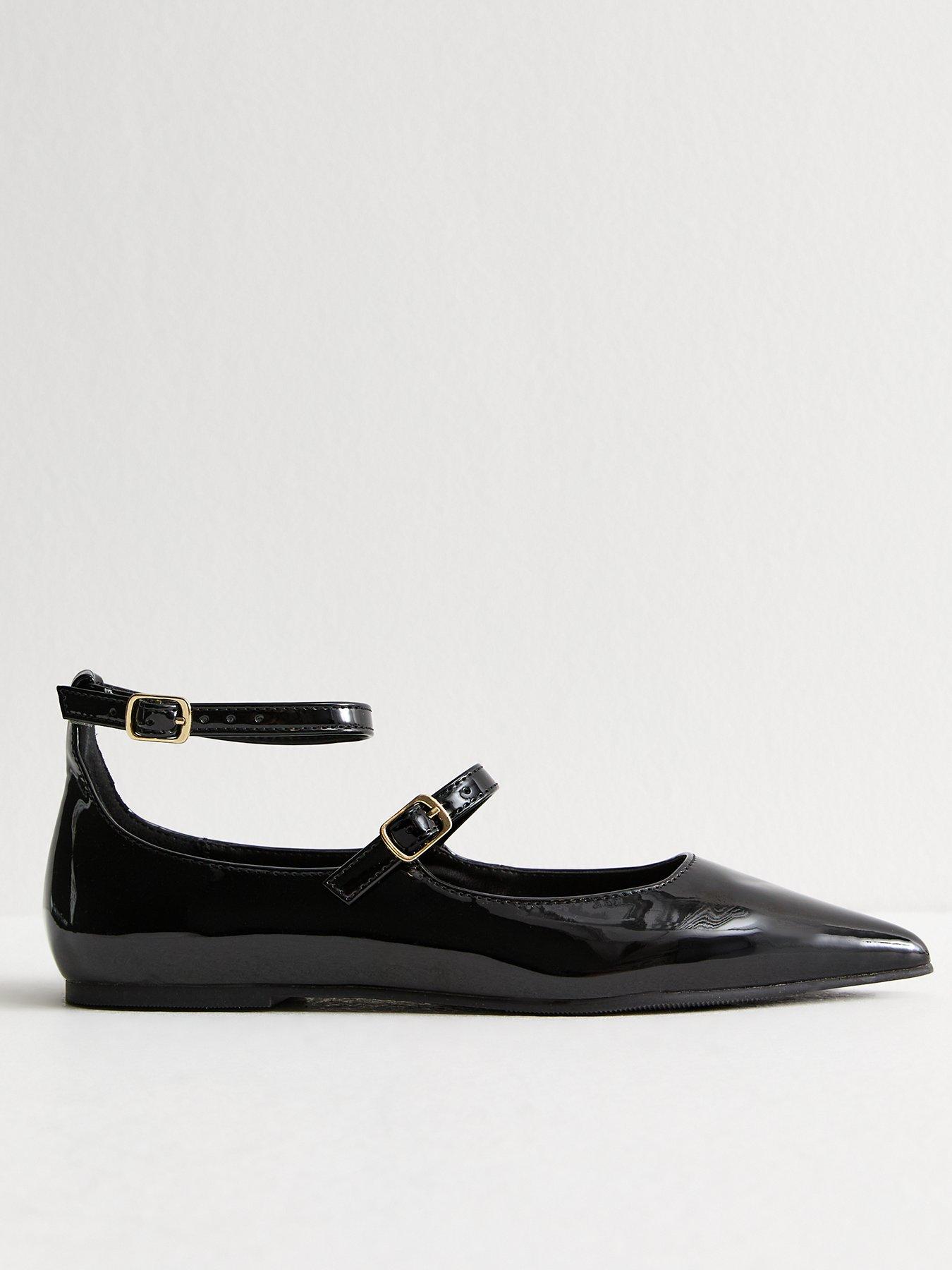 New Look Black Patent Faux Leather Strappy Ballet Flats | Littlewoods
