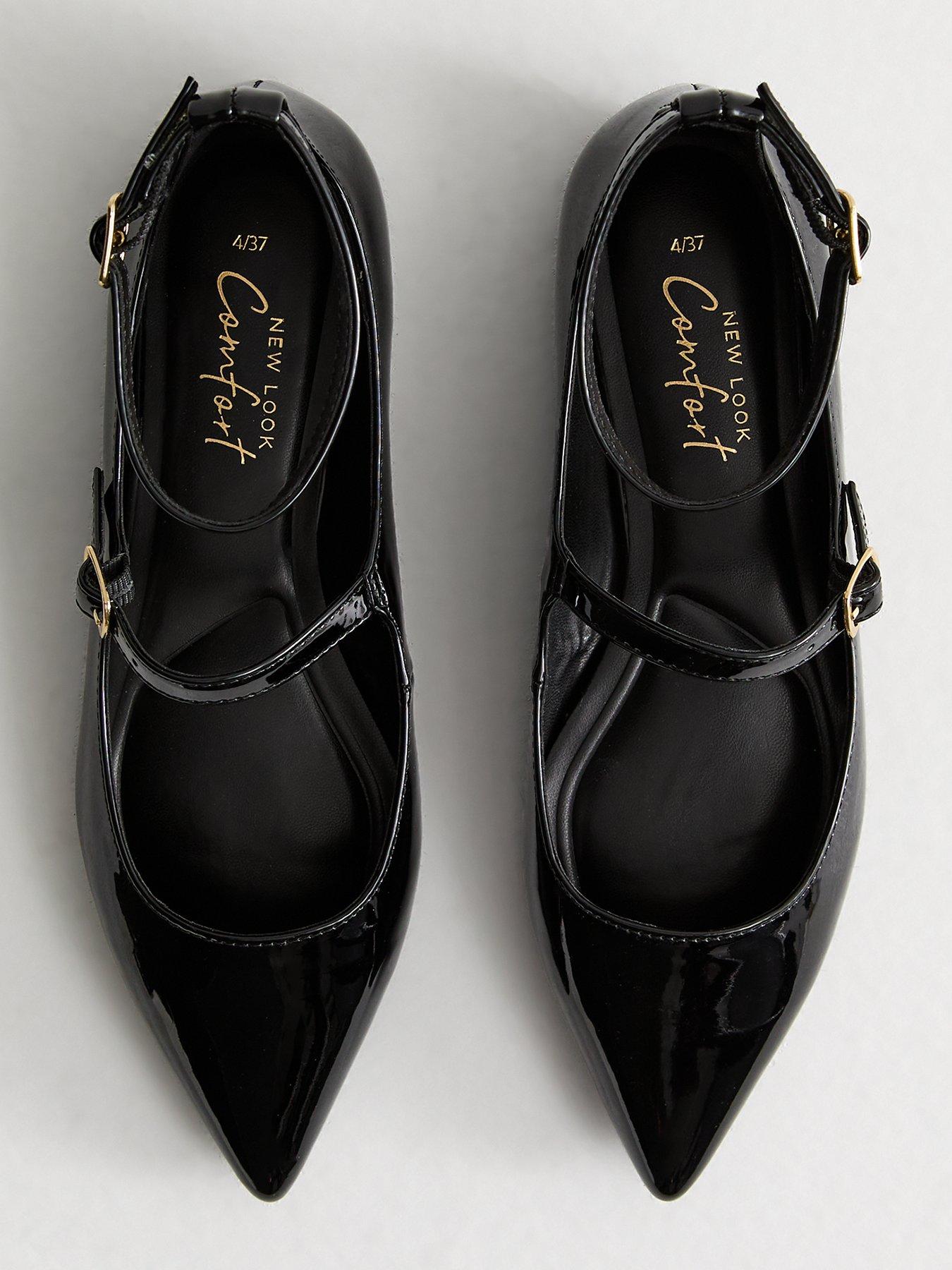 New Look Black Patent Faux Leather Strappy Ballet Flats | Littlewoods