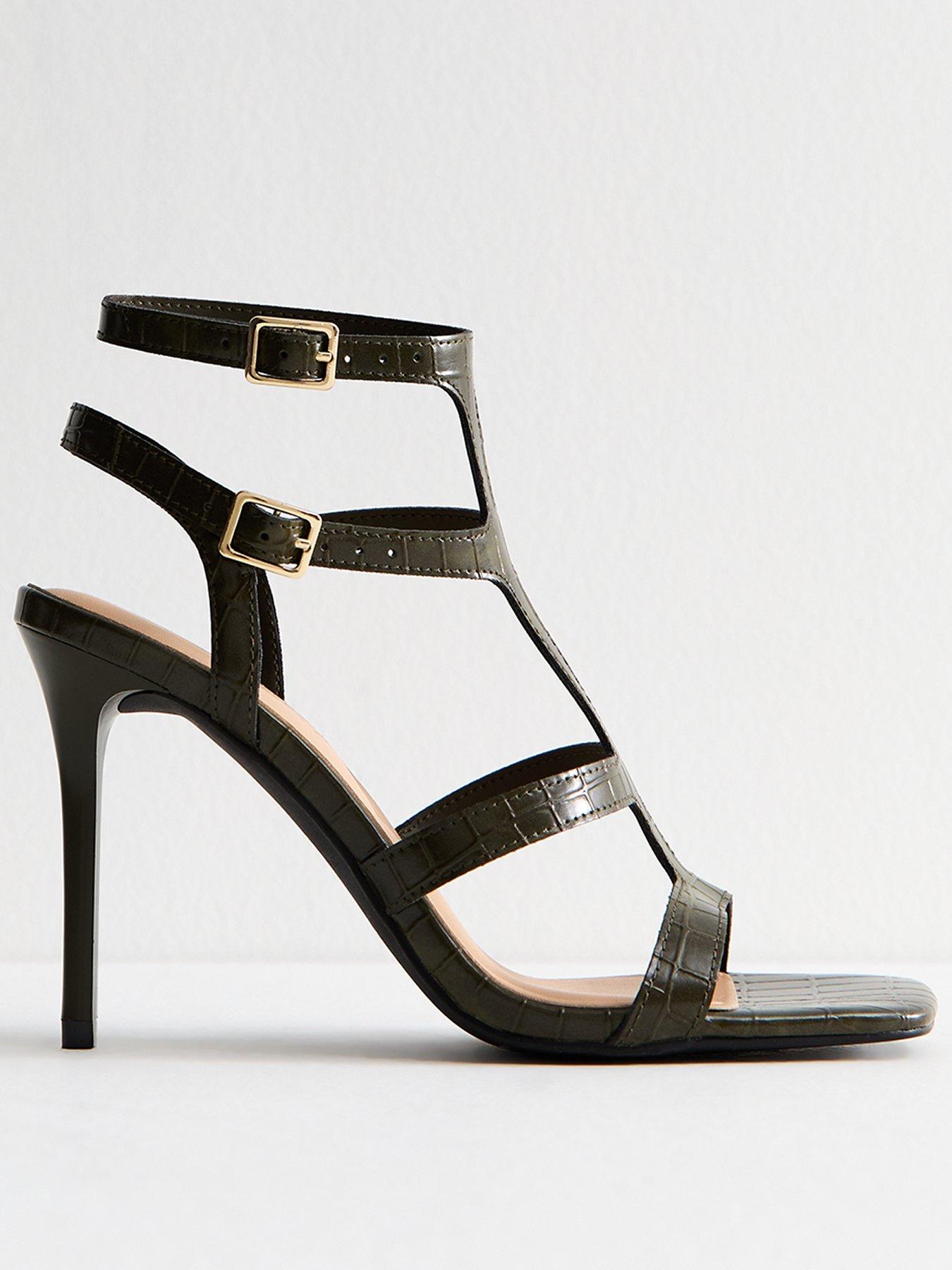 Image 1 of 6 of New Look Gladiator Strap Stiletto Heel Sandals - Dark Green