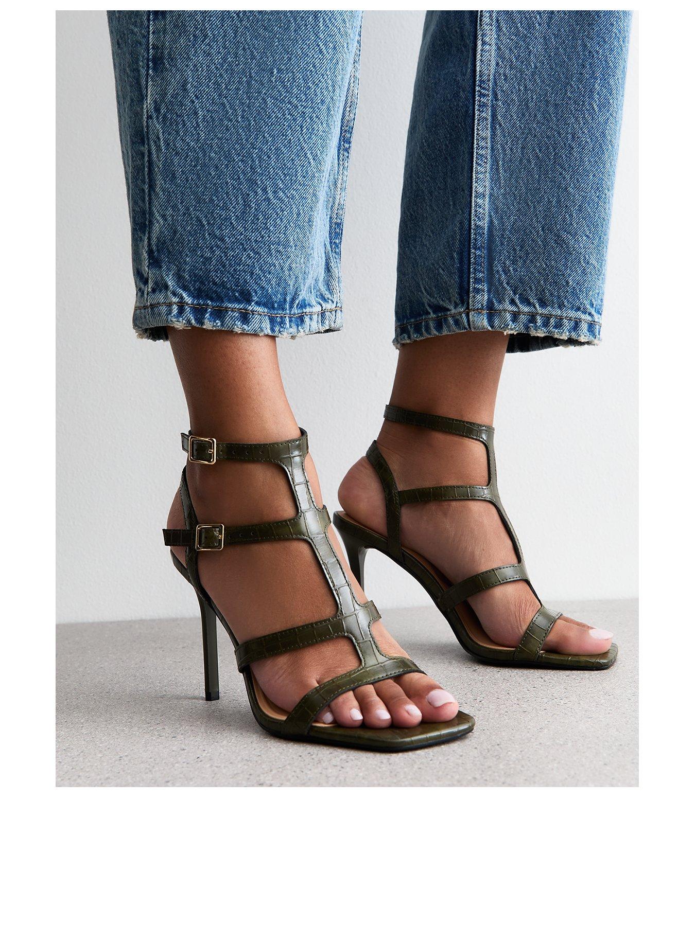 Image 2 of 6 of New Look Gladiator Strap Stiletto Heel Sandals - Dark Green