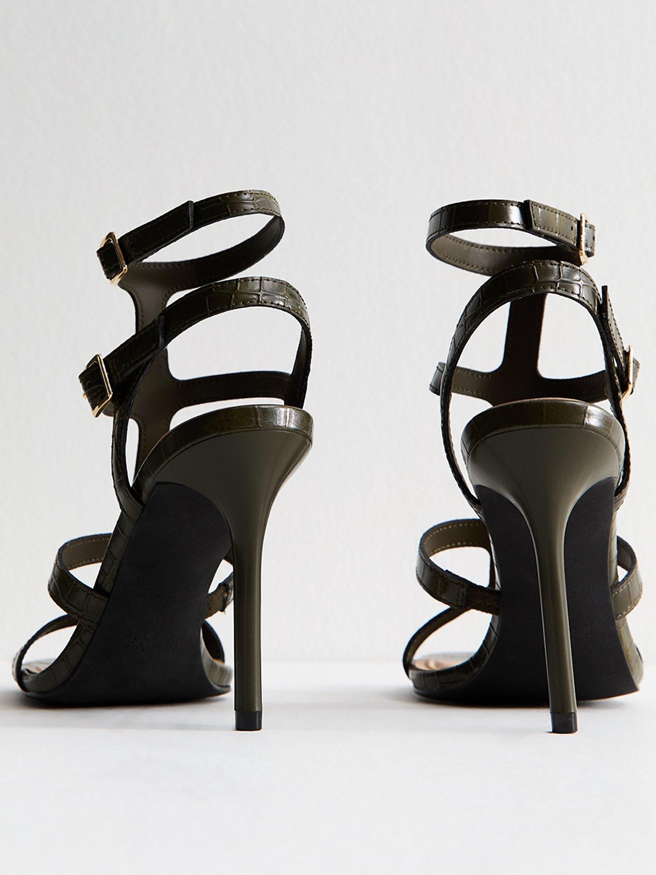 Image 3 of 6 of New Look Gladiator Strap Stiletto Heel Sandals - Dark Green