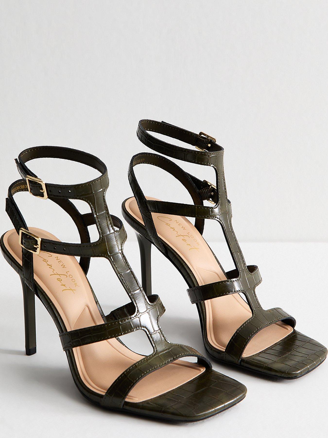 Image 4 of 6 of New Look Gladiator Strap Stiletto Heel Sandals - Dark Green