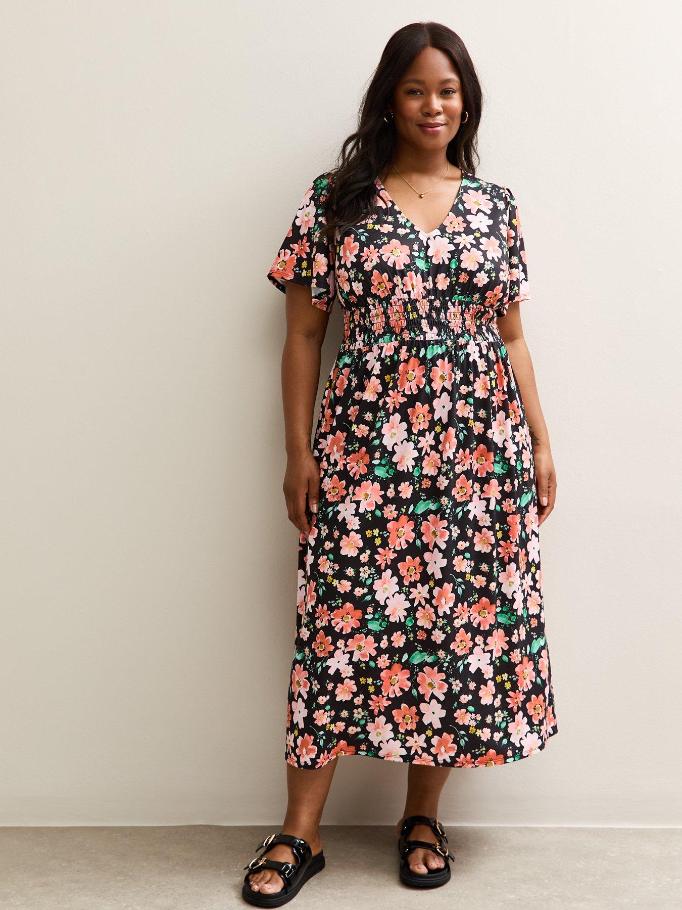 undefined Floral Ange Sleeve Midi Dress - Multi