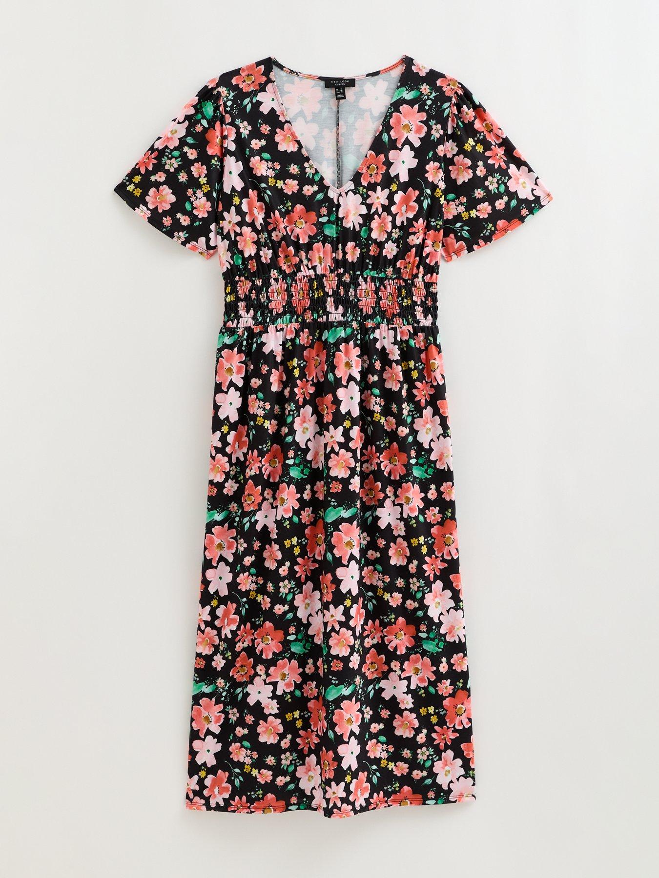 Image 5 of 5 of New Look Floral Ange Sleeve Midi Dress - Multi