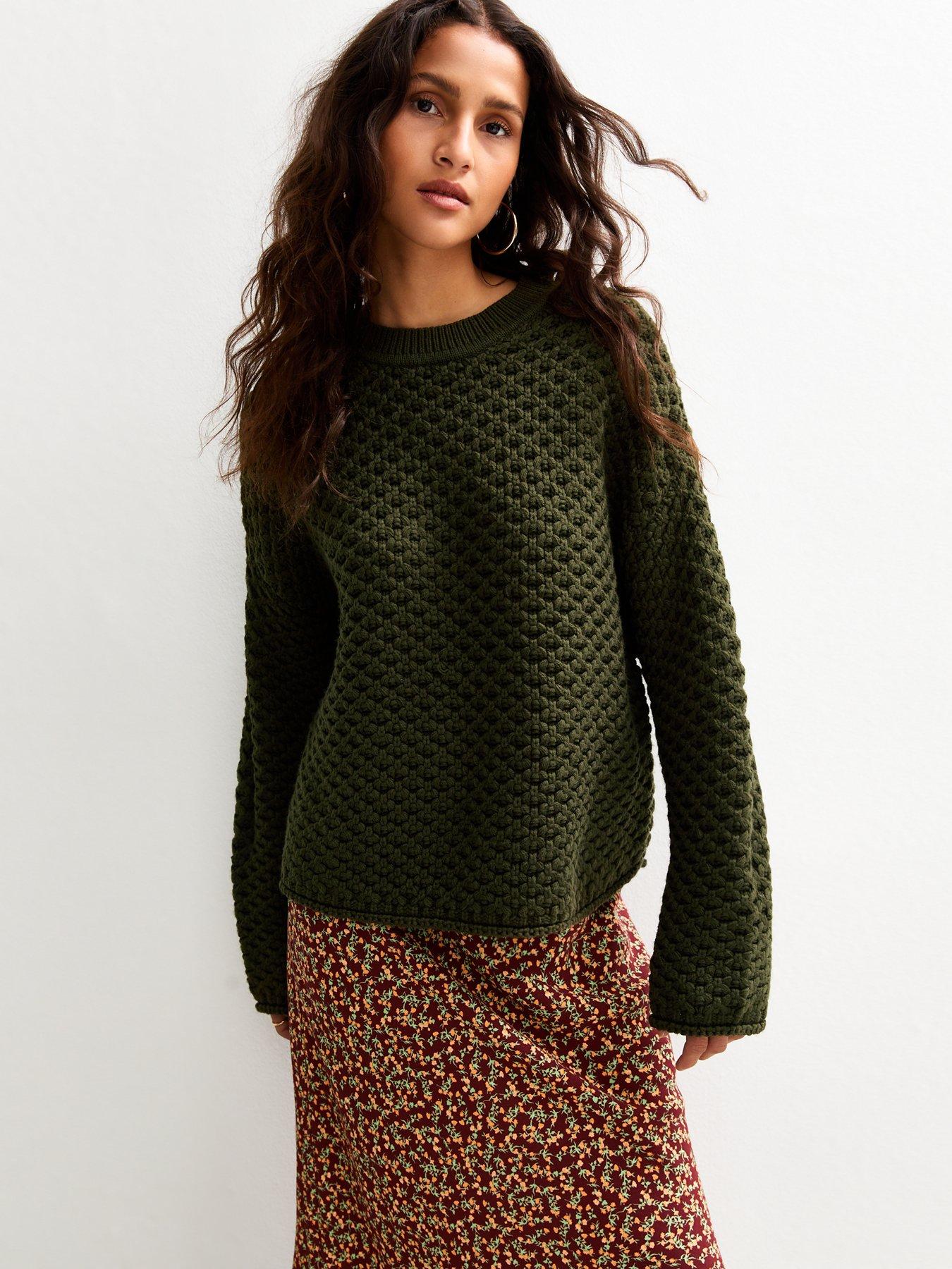 New Look Khaki Stitch Knit Jumper - Green