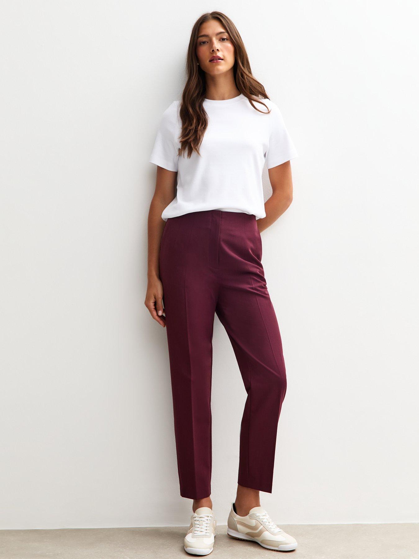 Image 1 of 5 of New Look Burgundy Tapered Leg Tailored Trousers - Red