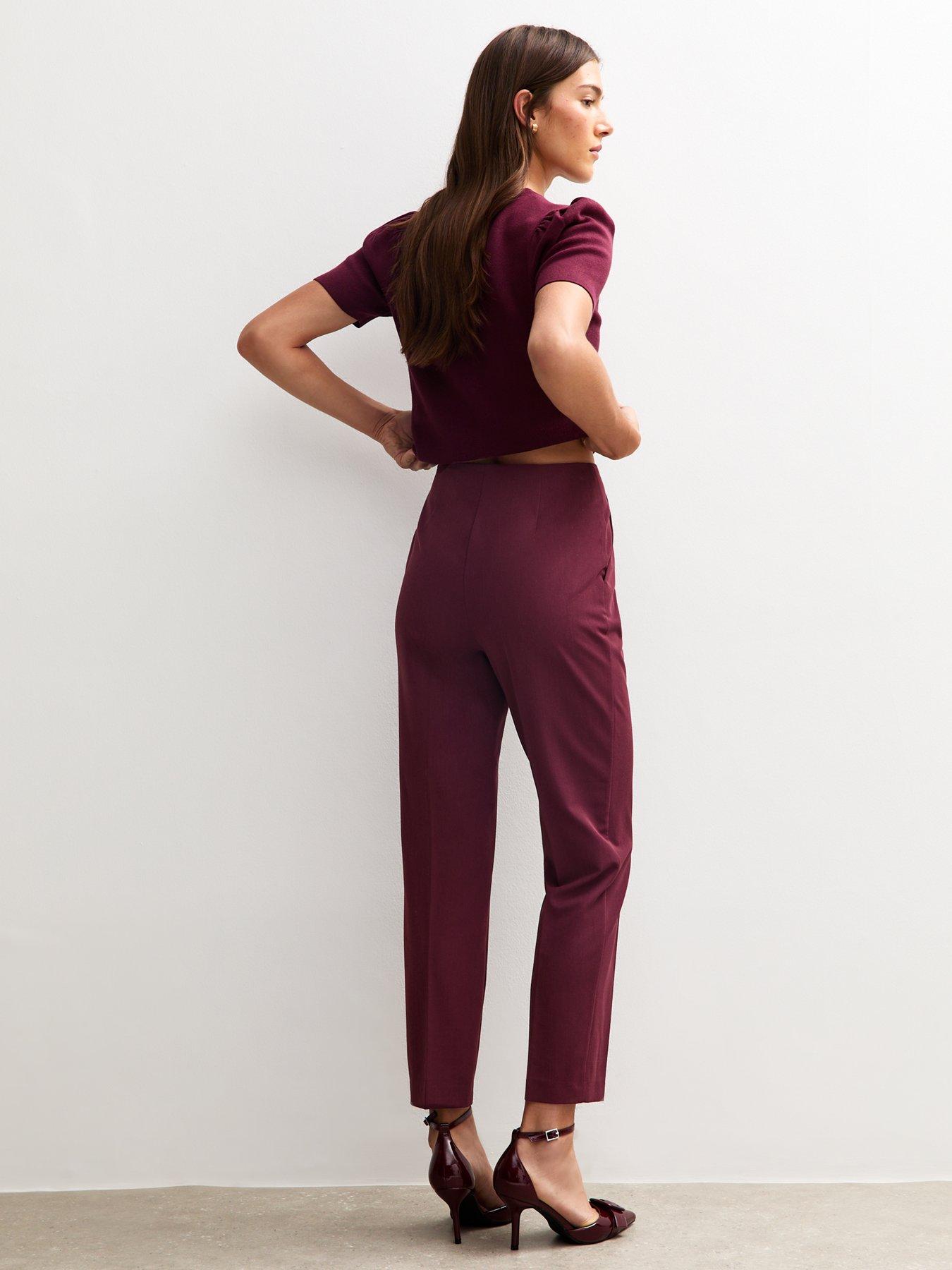 Image 2 of 5 of New Look Burgundy Tapered Leg Tailored Trousers - Red