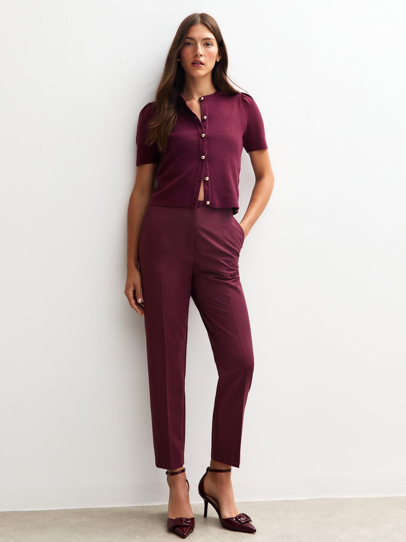 Image 3 of 5 of New Look Burgundy Tapered Leg Tailored Trousers - Red