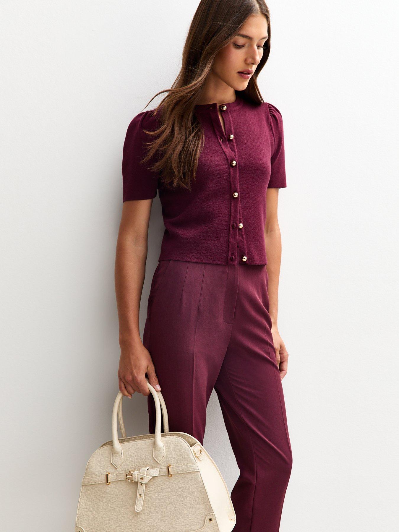 Image 4 of 5 of New Look Burgundy Tapered Leg Tailored Trousers - Red