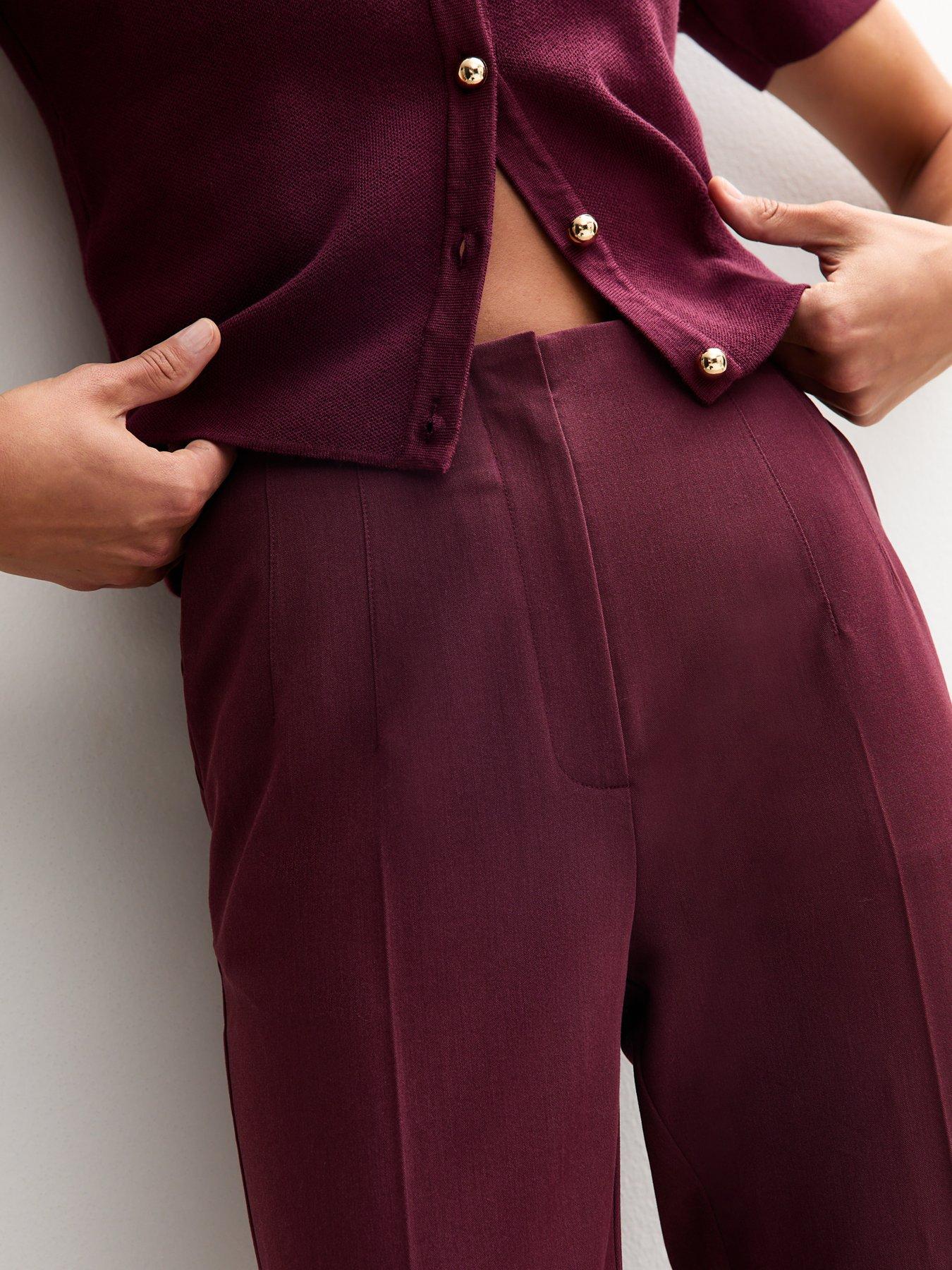 Image 5 of 5 of New Look Burgundy Tapered Leg Tailored Trousers - Red