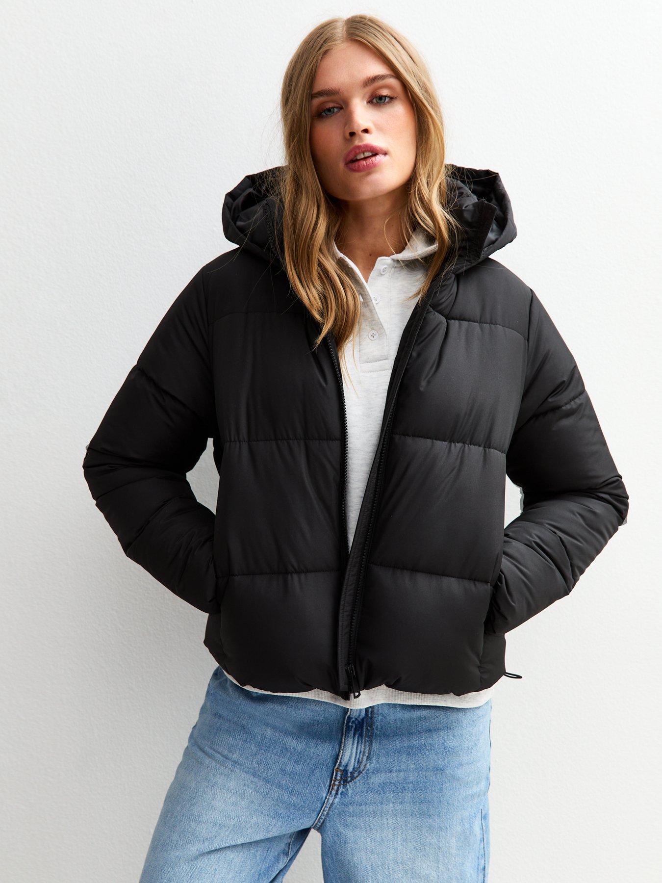 Image 1 of 5 of New Look Black Hooded Cropped Puffer Jacket