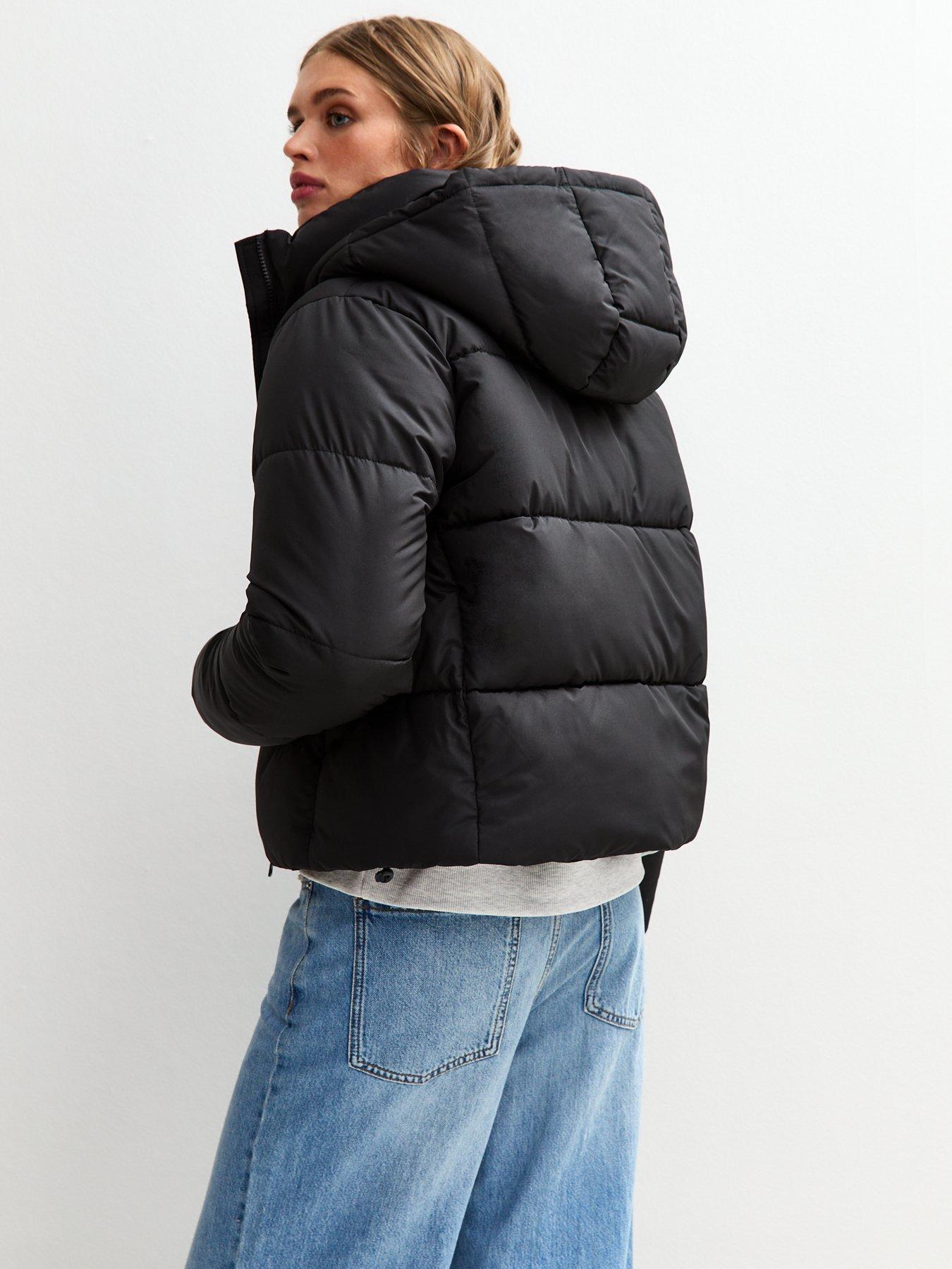 Image 2 of 5 of New Look Black Hooded Cropped Puffer Jacket
