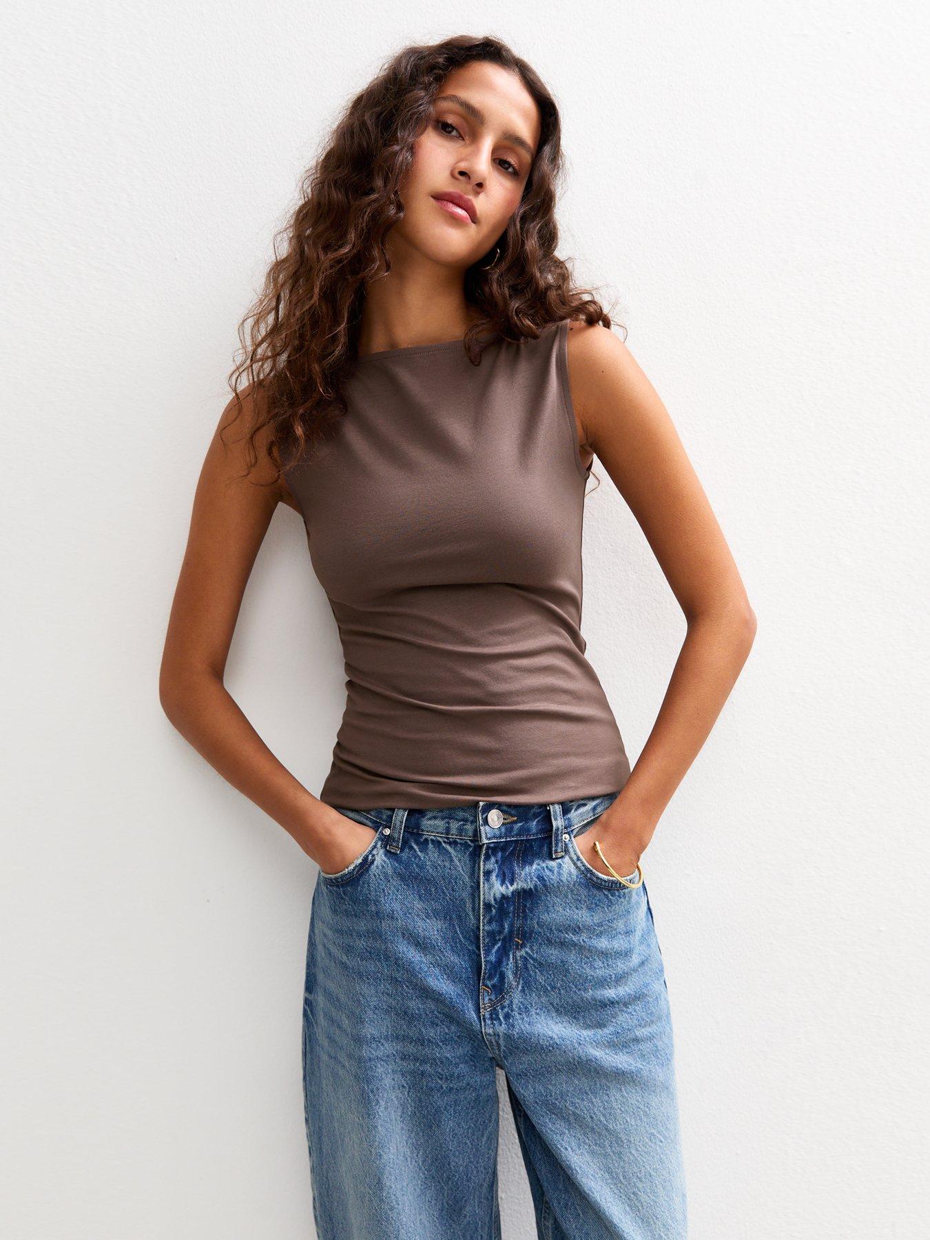 undefined Slash Neck Vest Top - Brown