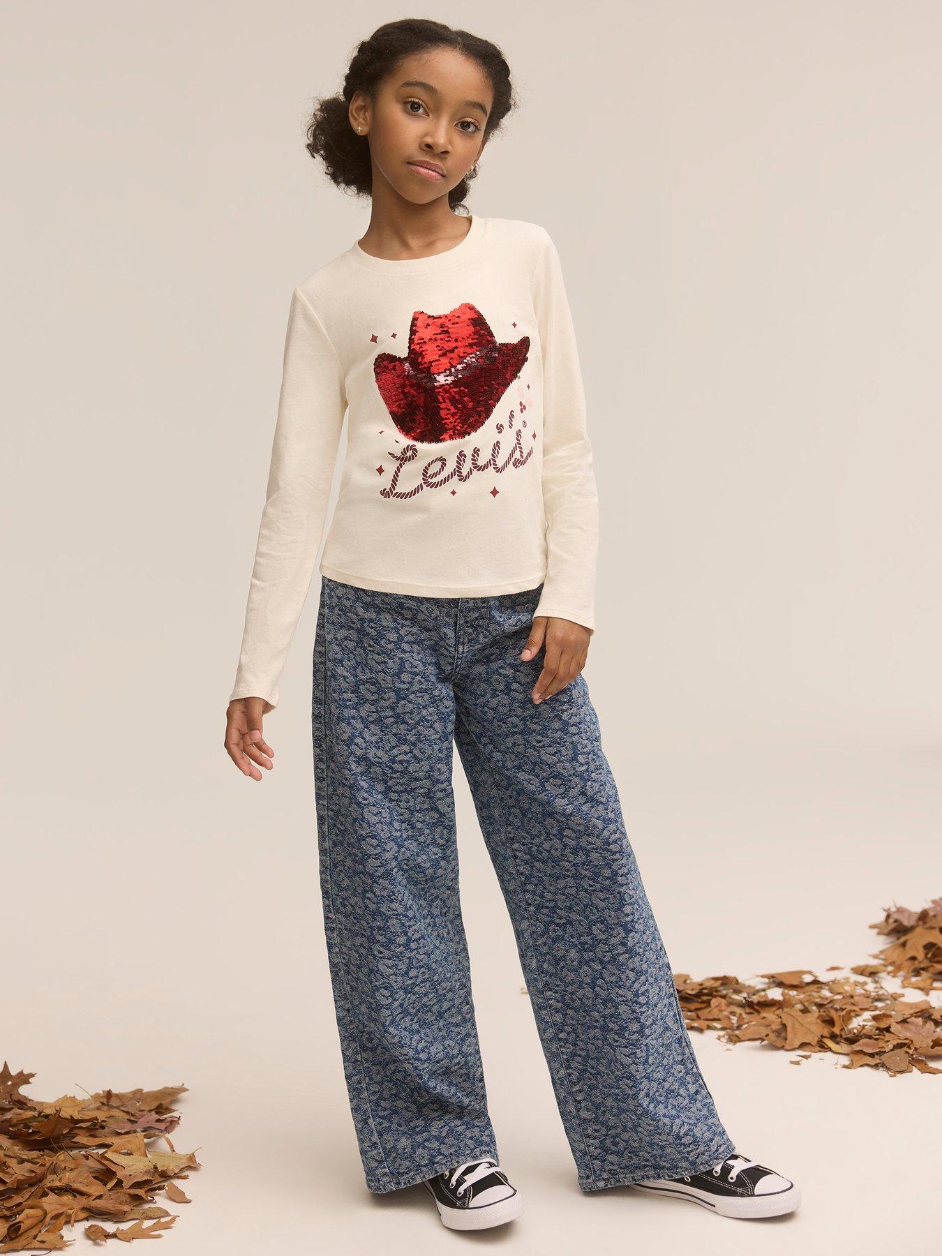  image of levis-girls-jacquard-high-rise-baggy-jeans-blue
