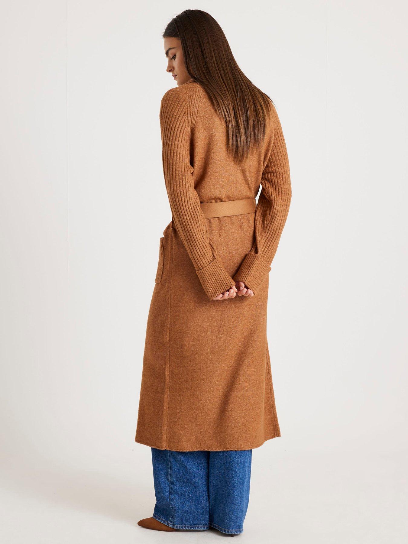  image of river-island-belted-shawl-maxi-cardi-brown