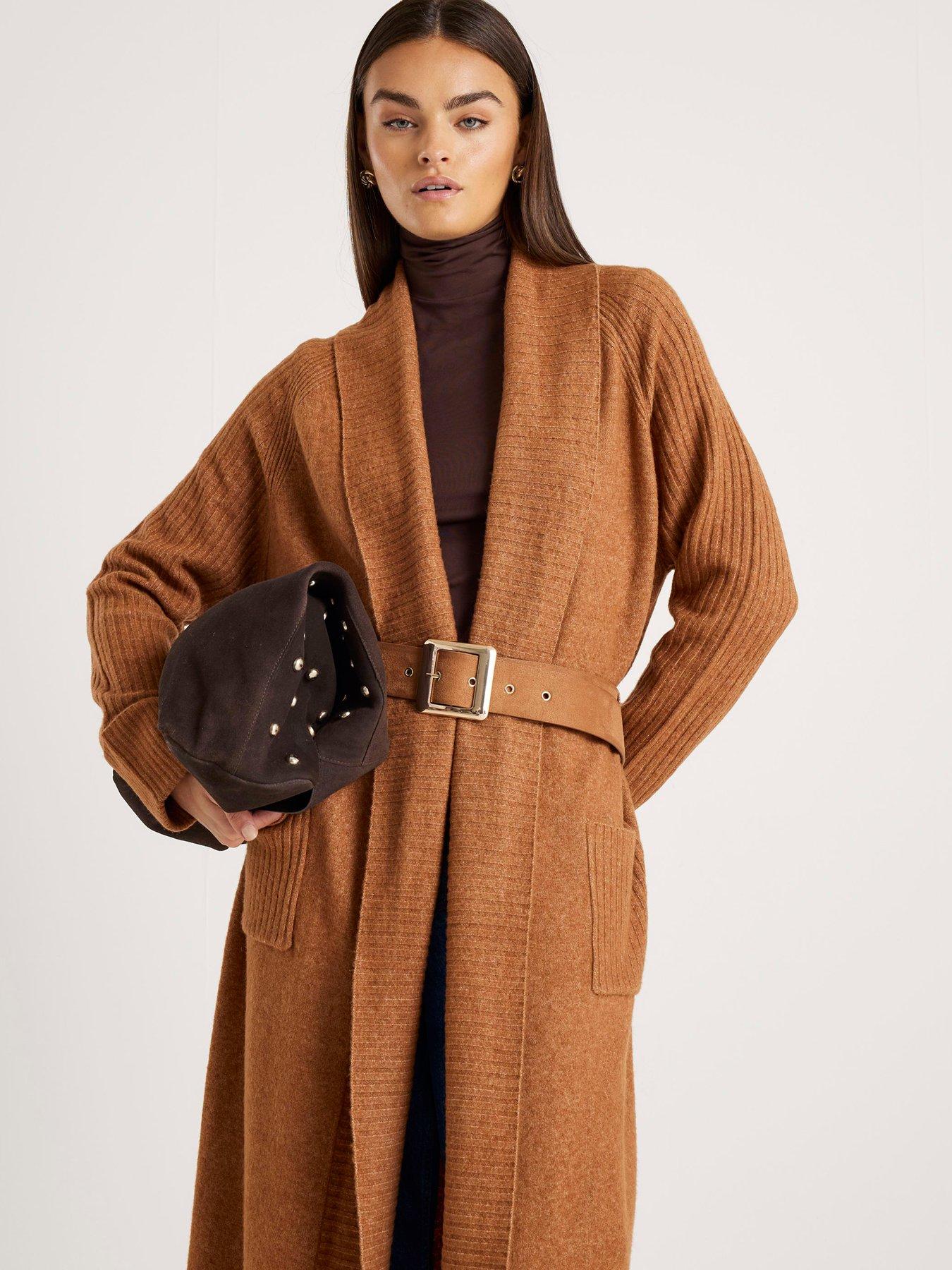  image of river-island-belted-shawl-maxi-cardi-brown