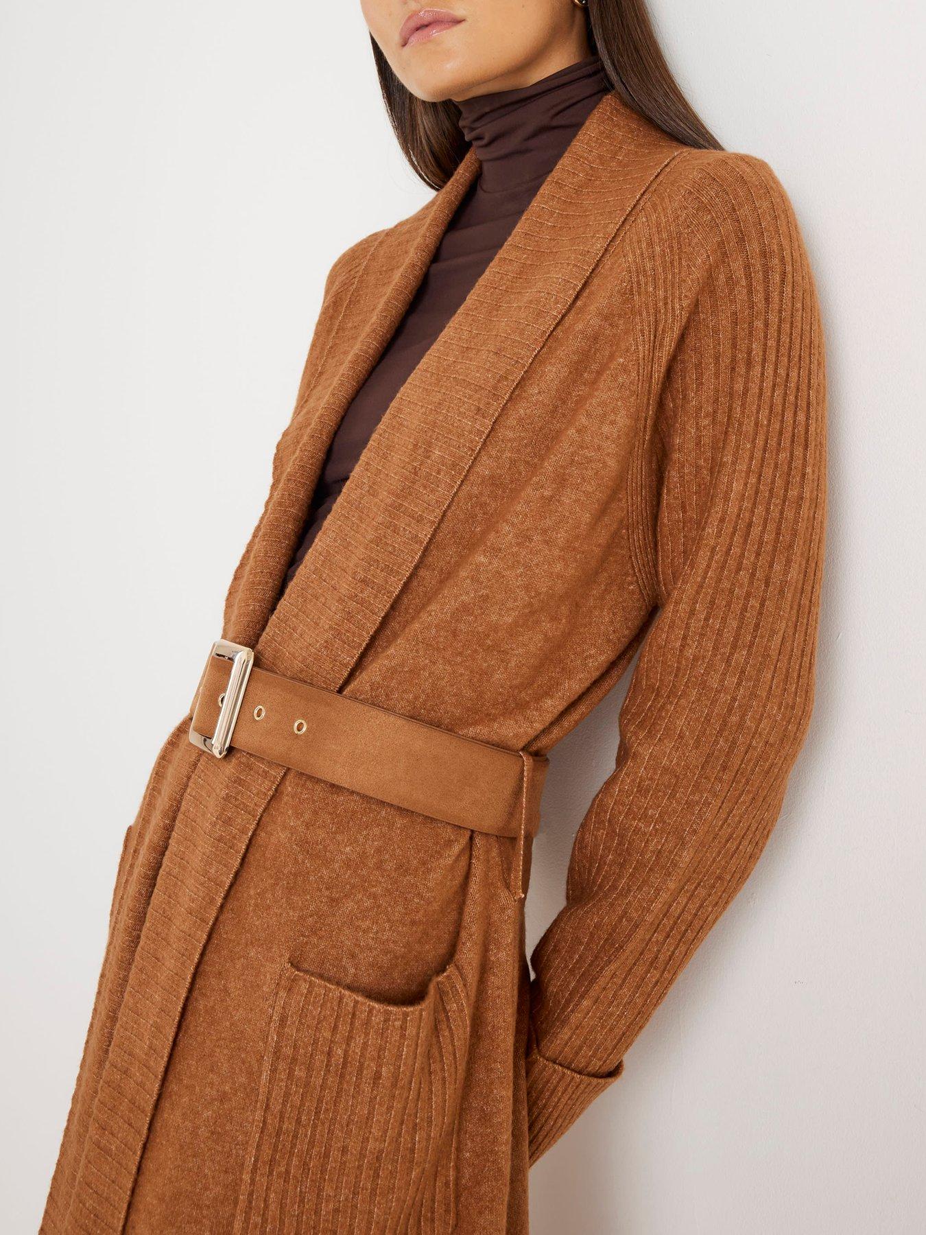  image of river-island-belted-shawl-maxi-cardi-brown