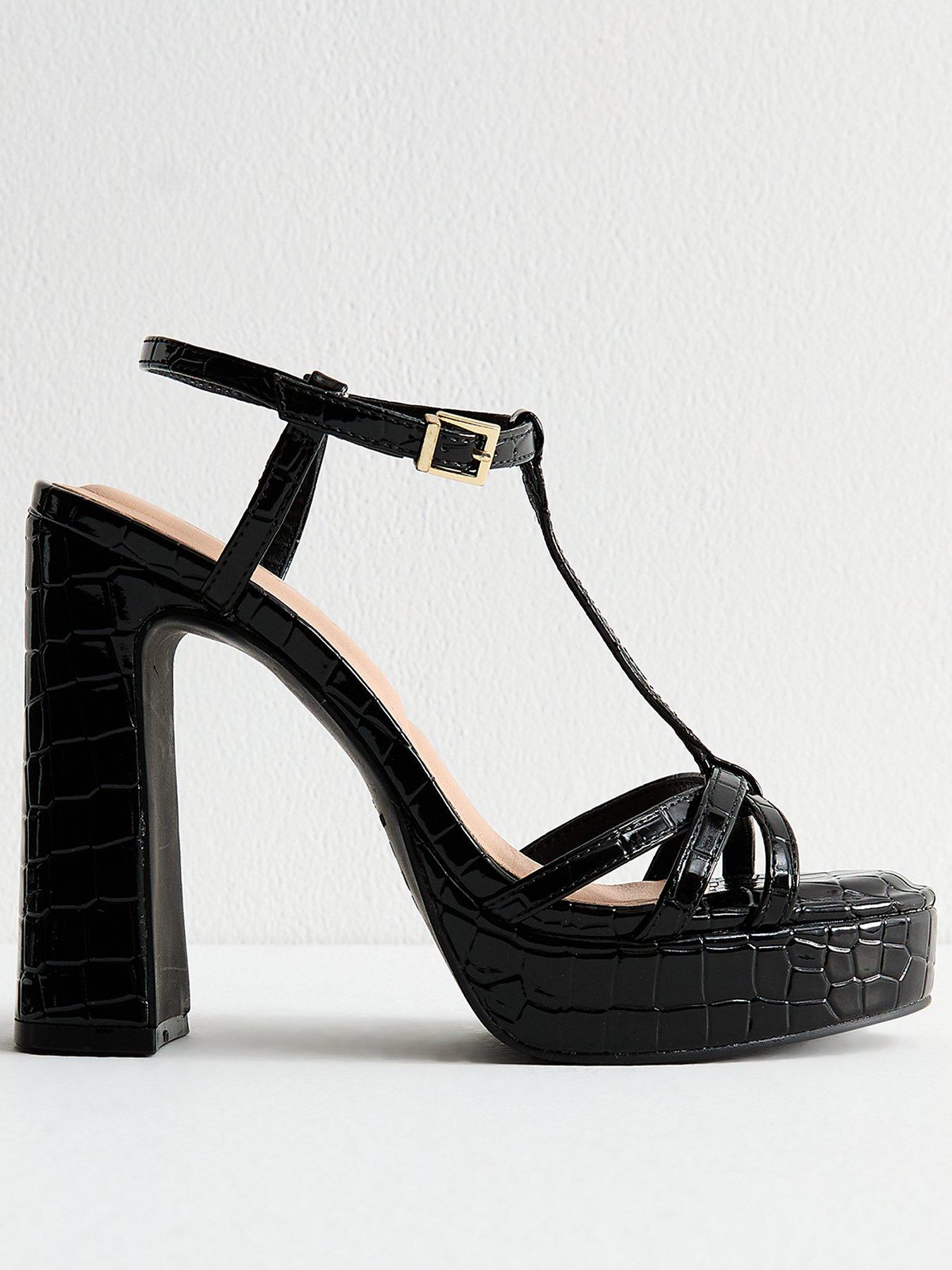 New Look Croc Effect Platform Sandals - Black
