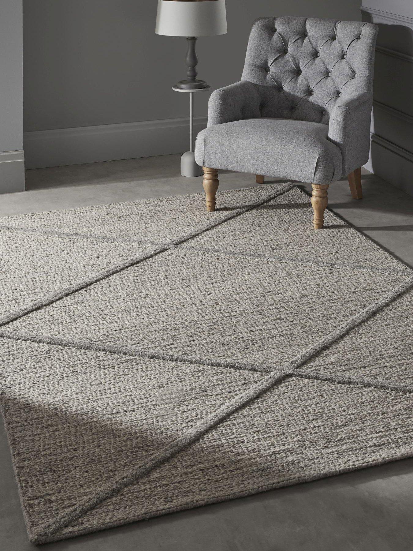  image of very-home-stellar-diamond-wool-rug-grey