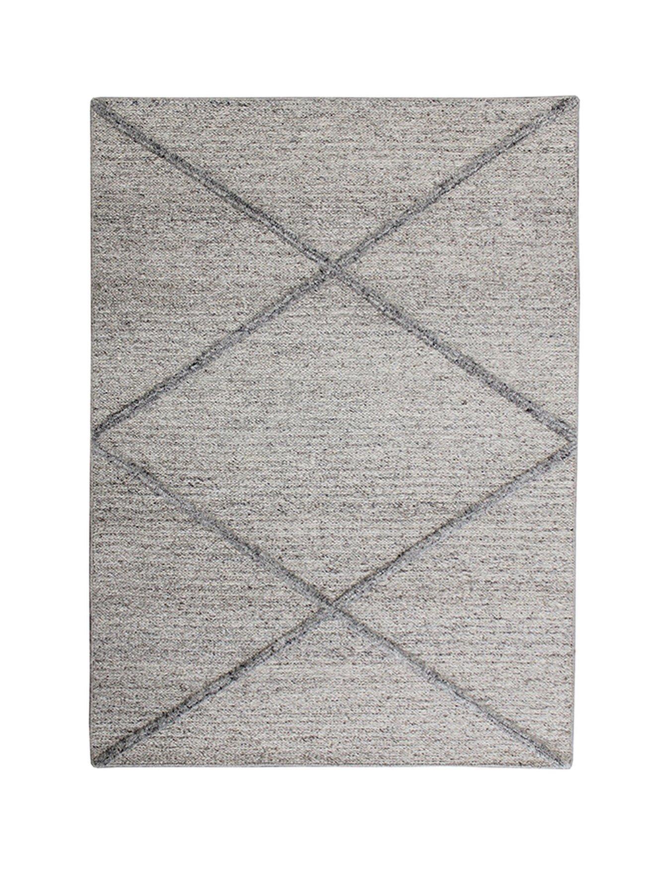  image of very-home-stellar-diamond-wool-rug-grey