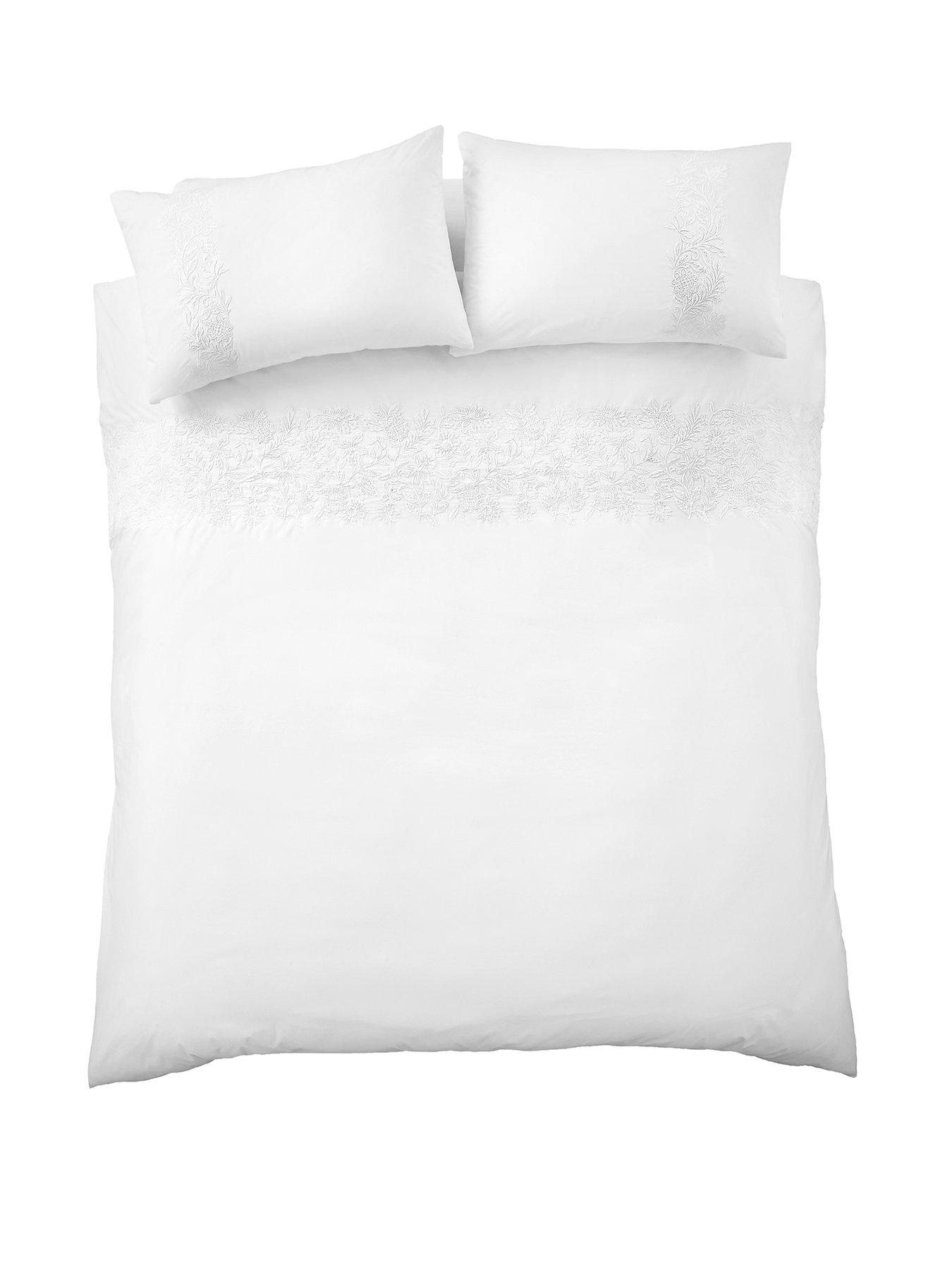 Image 2 of 6 of Bianca Embroidery Floral 200 Thread Count Cotton Duvet Set White