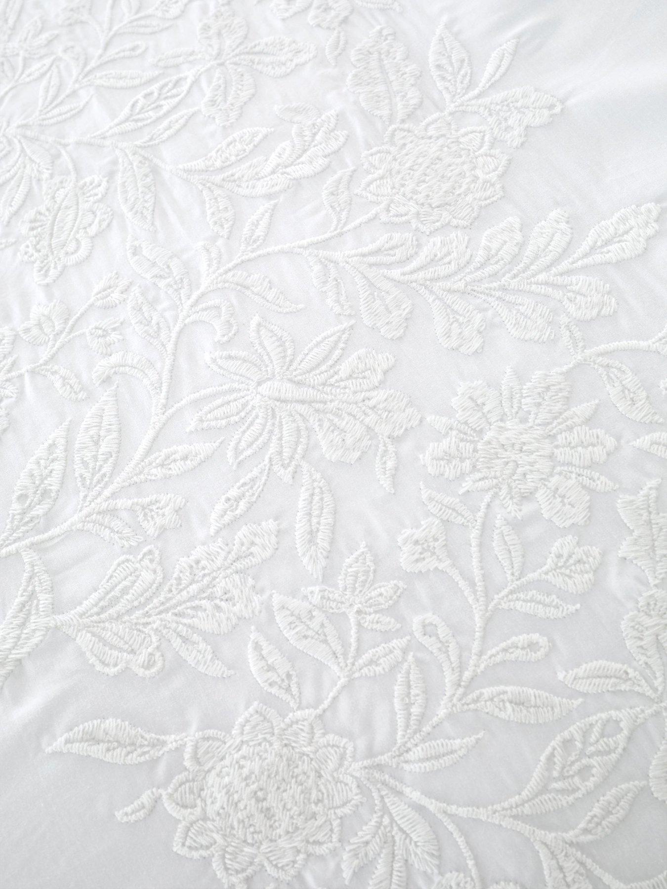 Image 6 of 6 of Bianca Embroidery Floral 200 Thread Count Cotton Duvet Set White
