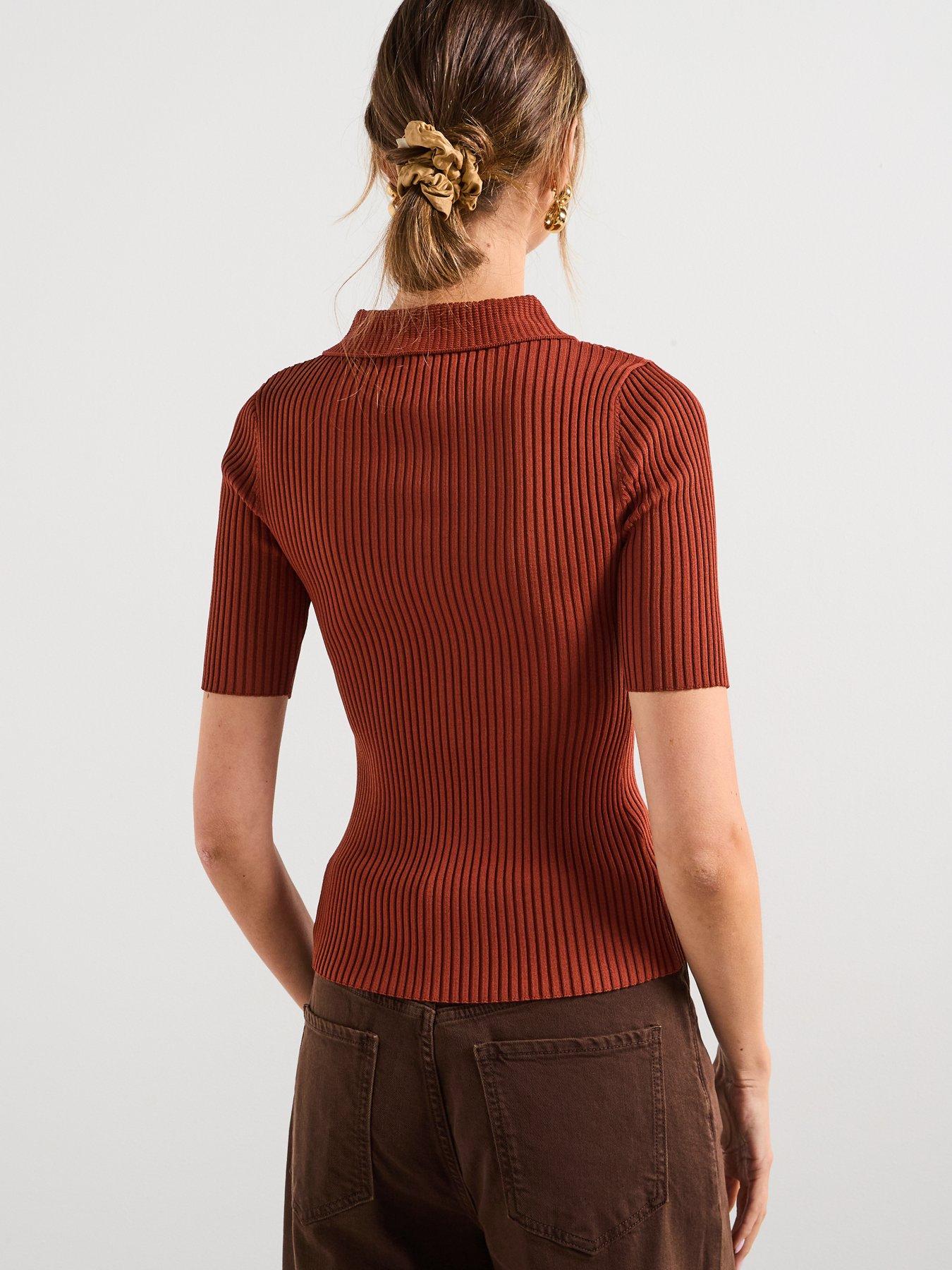 Image 2 of 6 of Mango V-Neck Ribbed Knit Sweater - Red