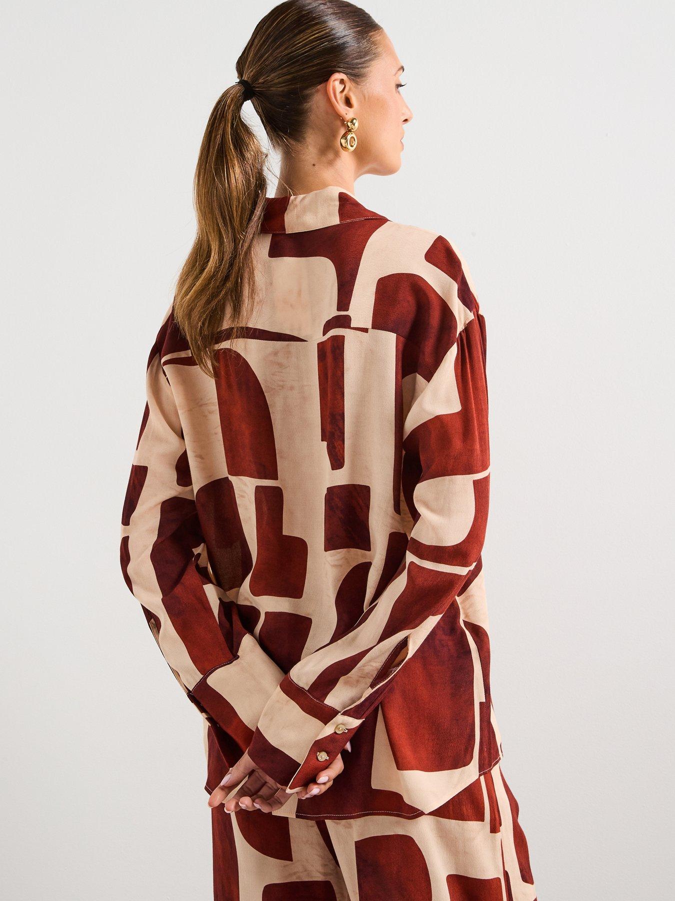  image of mango-geometric-print-shirt-cream