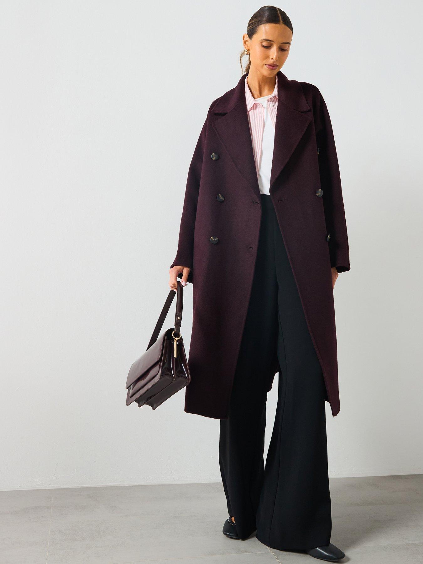 undefined Double Breasted Duster Coat - Burgundy