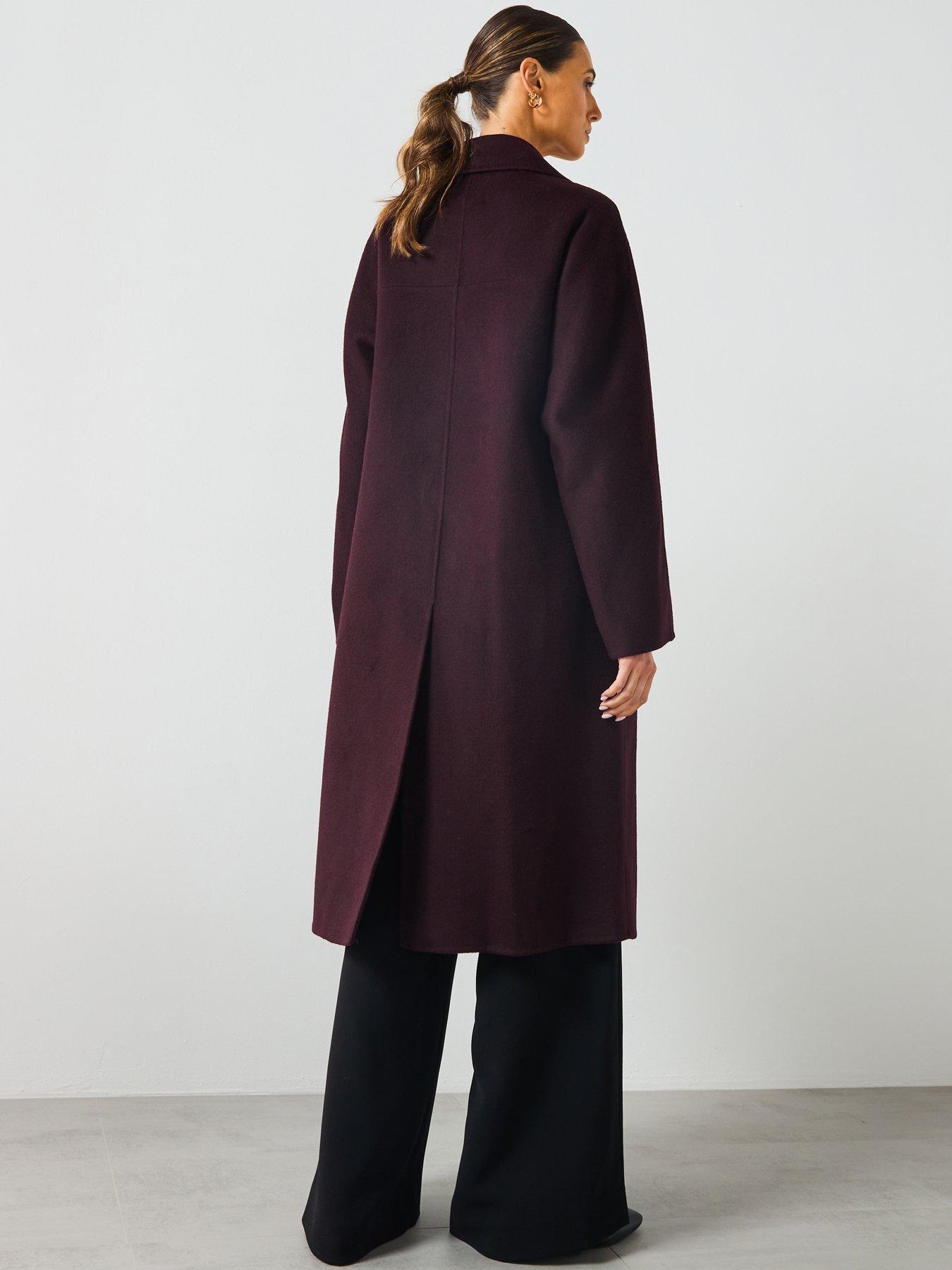 Image 2 of 6 of Mango Double Breasted Duster Coat - Burgundy