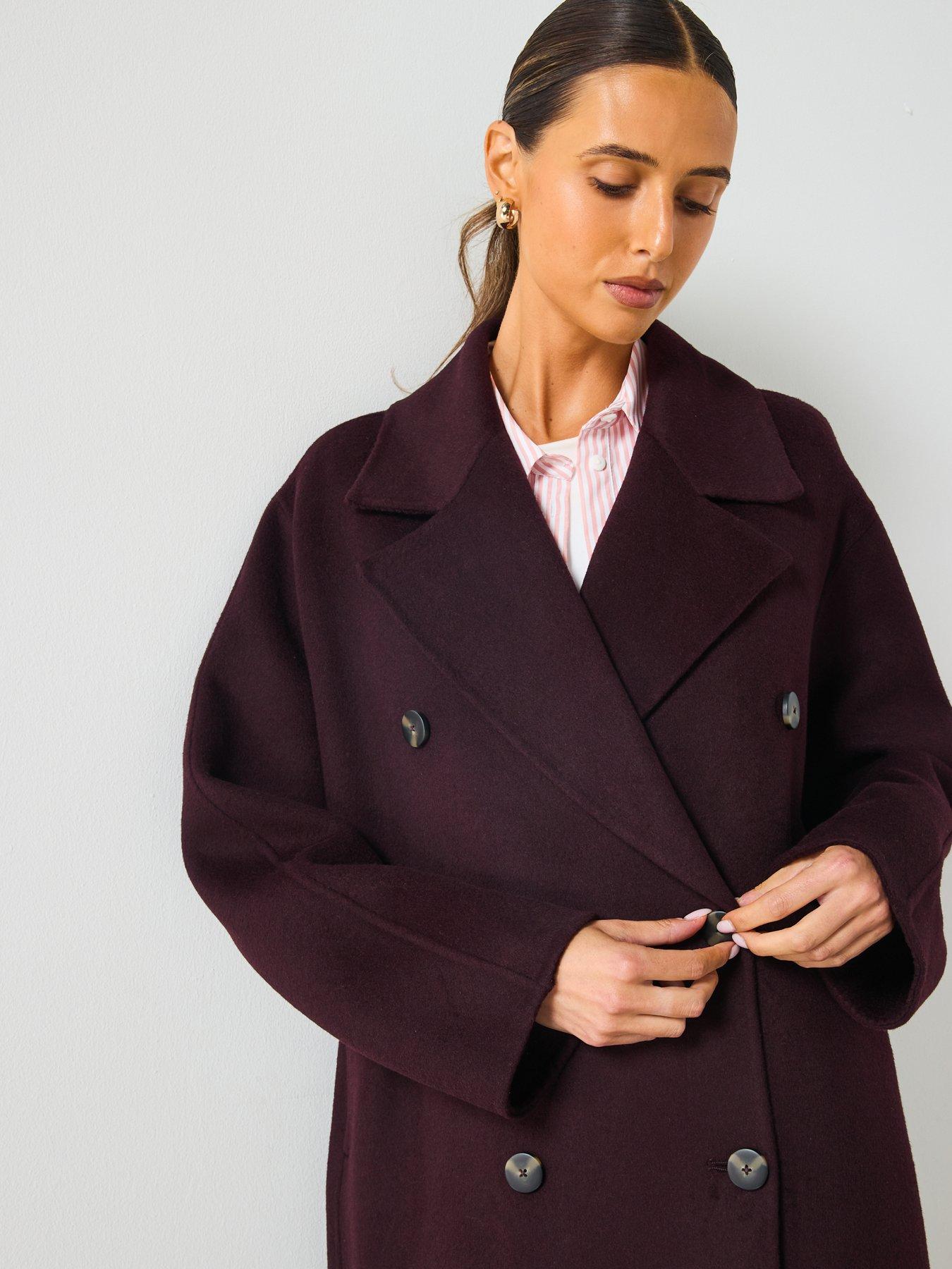 Image 4 of 6 of Mango Double Breasted Duster Coat - Burgundy