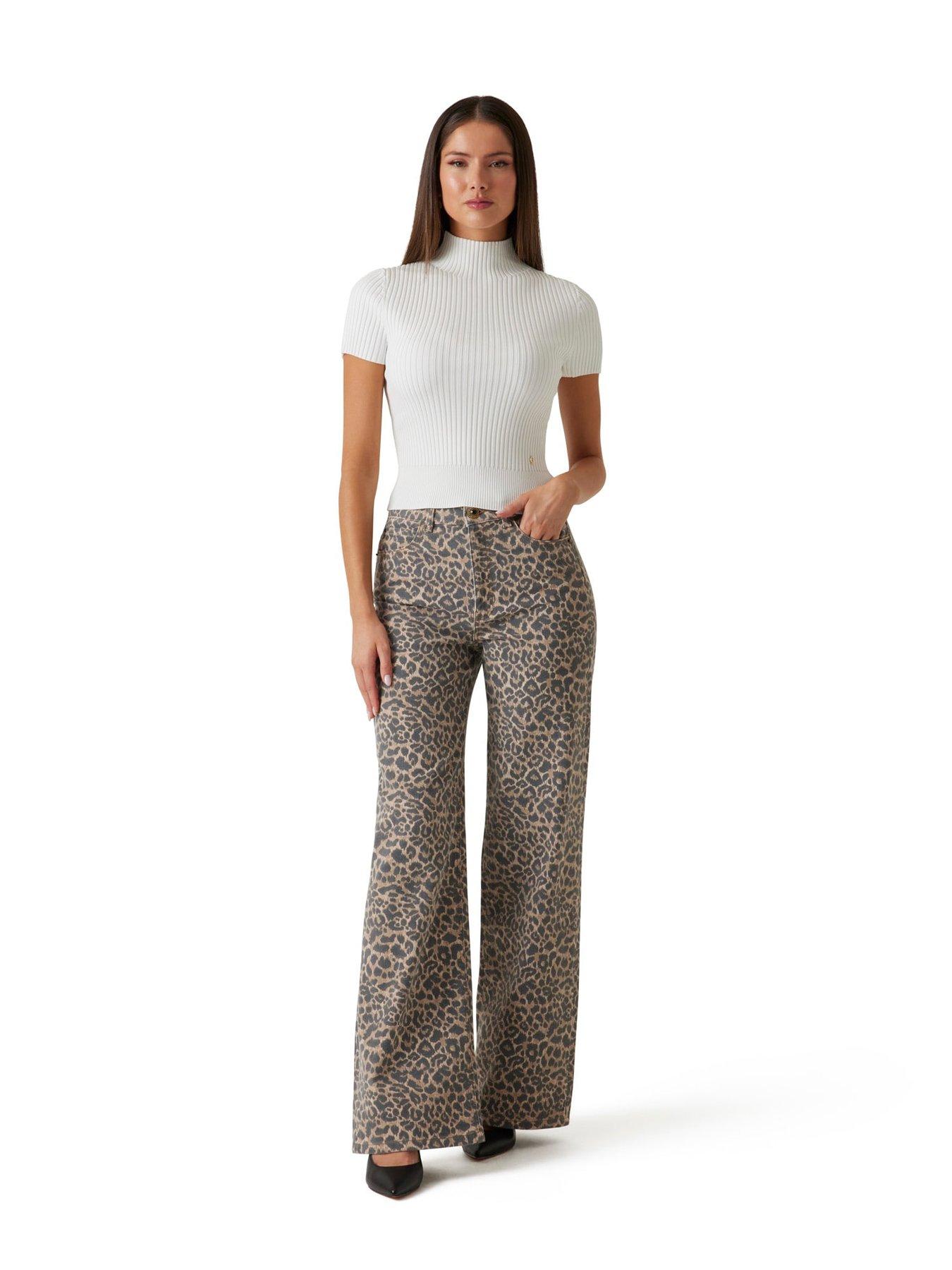 undefined Wide Leg Animal Print Trousers - Brown
