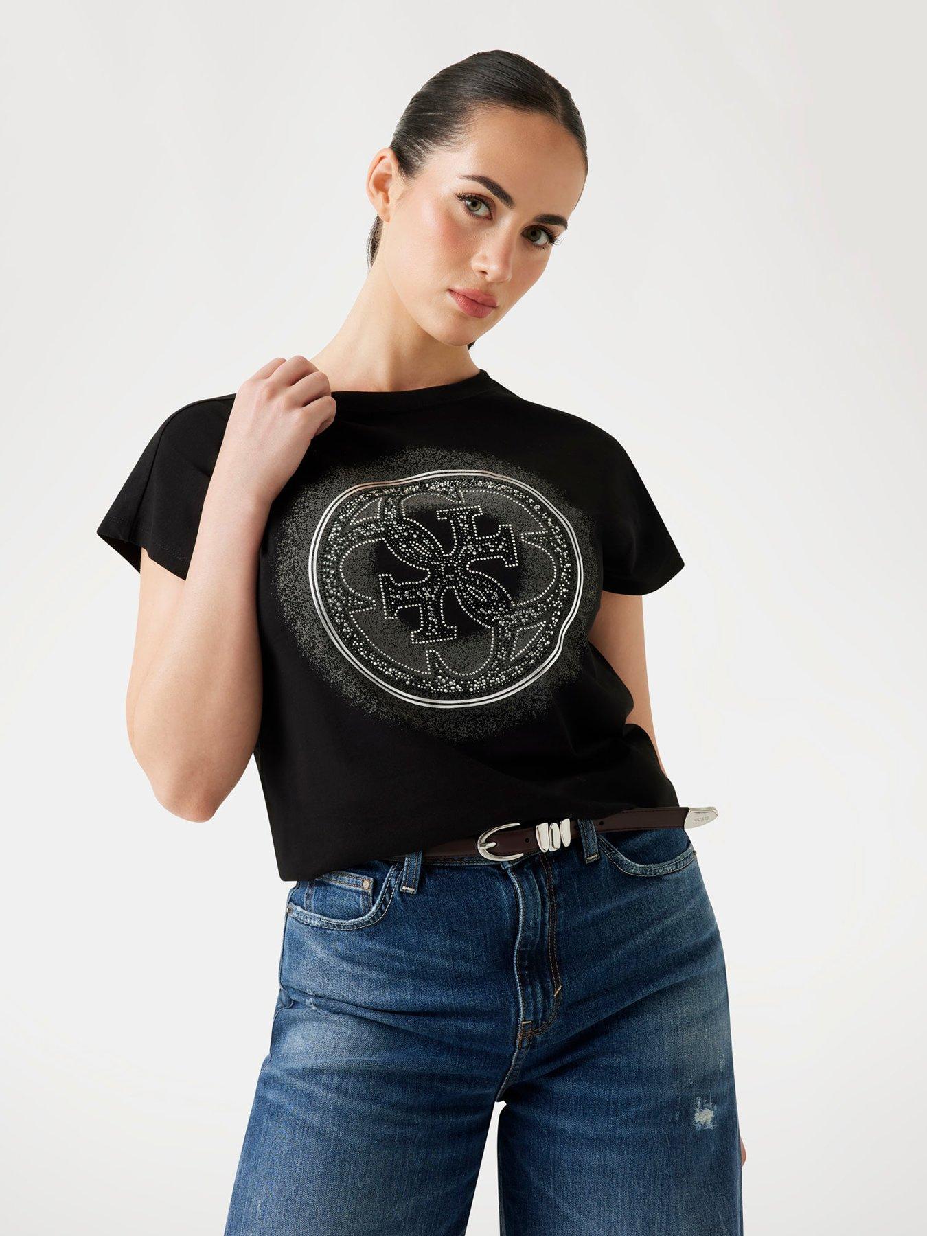 Guess Slim Fit 4G Logo T-Shirt- Black