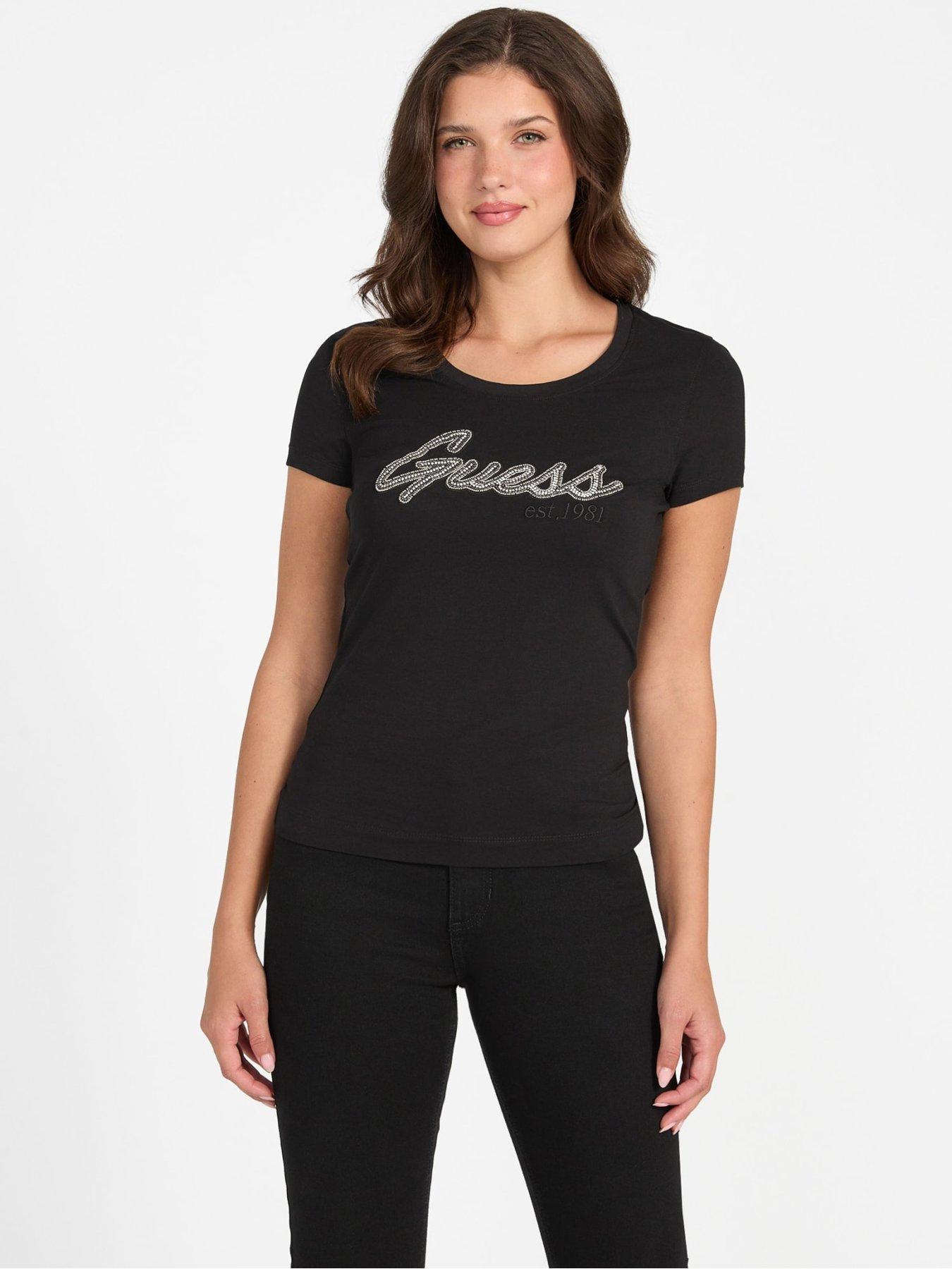 Image 1 of 4 of Guess Short Sleeve Logo Hot Fix T-Shirt - Black