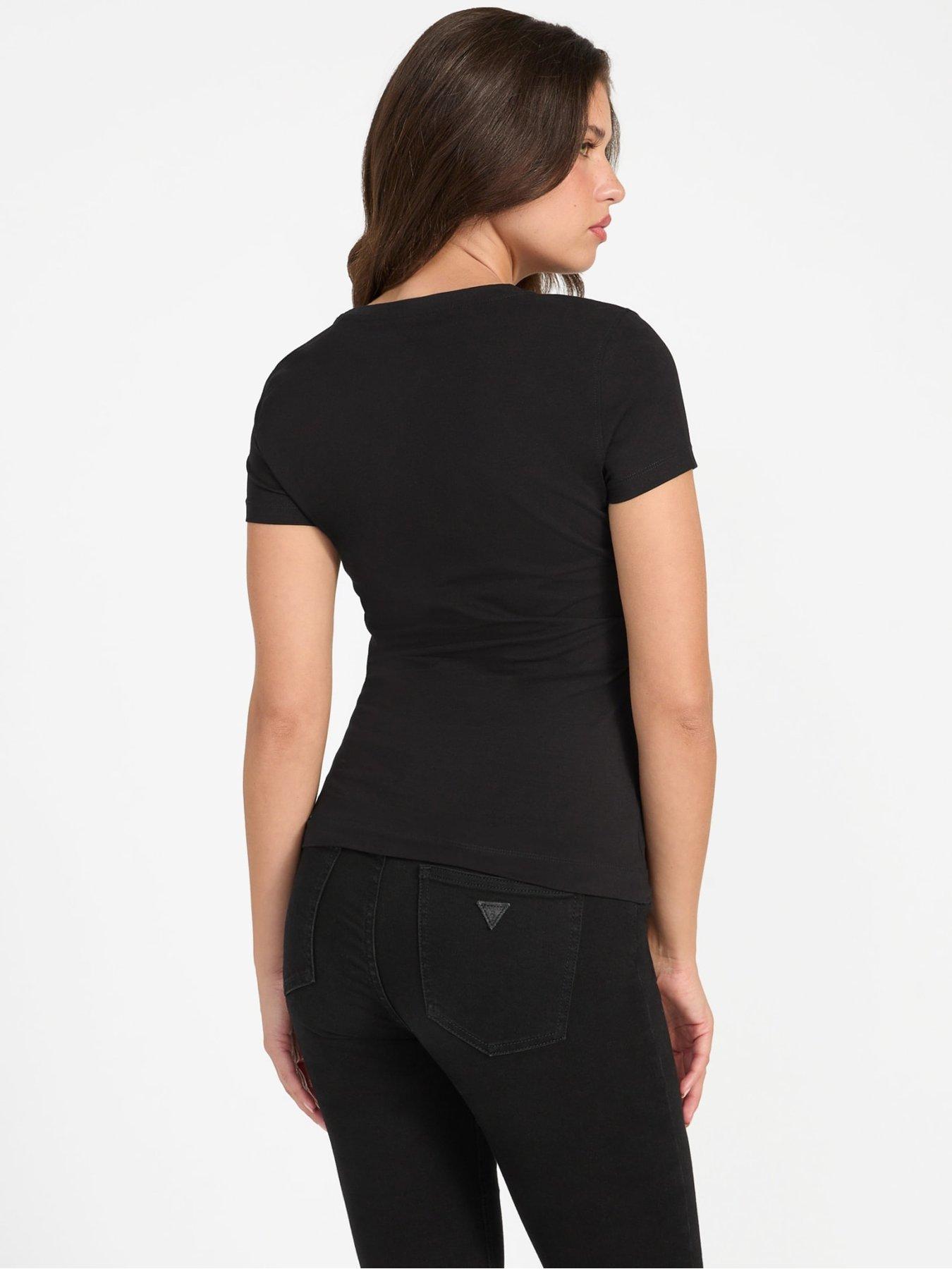 Image 2 of 4 of Guess Short Sleeve Logo Hot Fix T-Shirt - Black