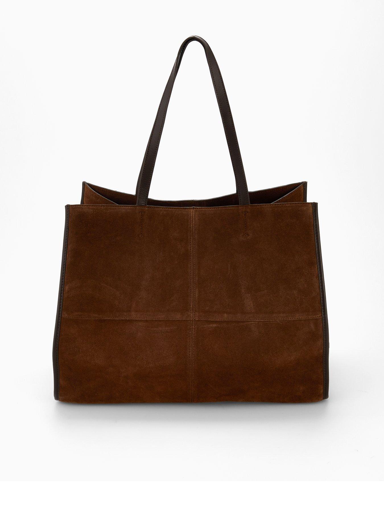 undefined Suede Leather Shopper Bag - Brown