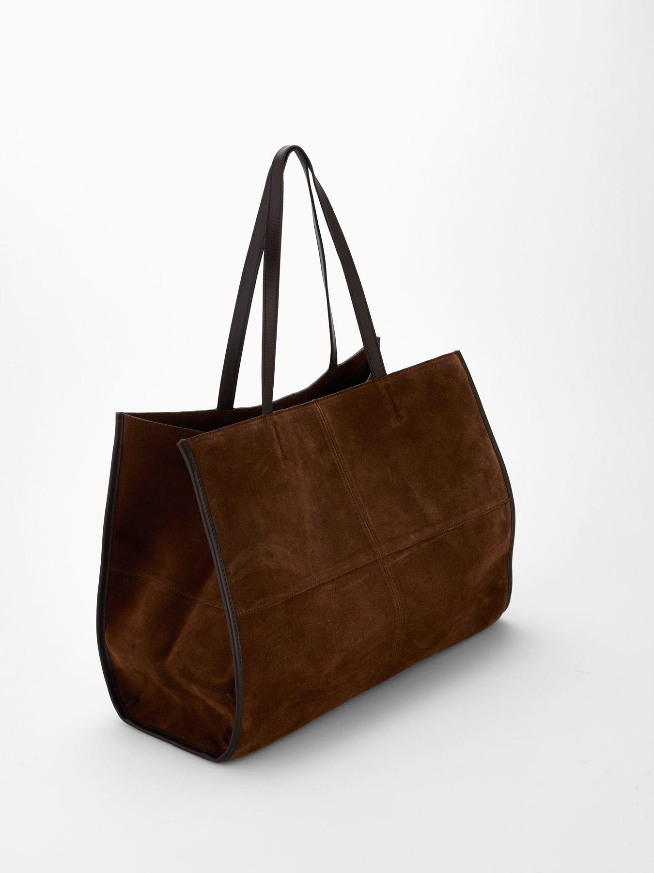 Image 2 of 4 of Mango Suede Leather Shopper Bag - Brown