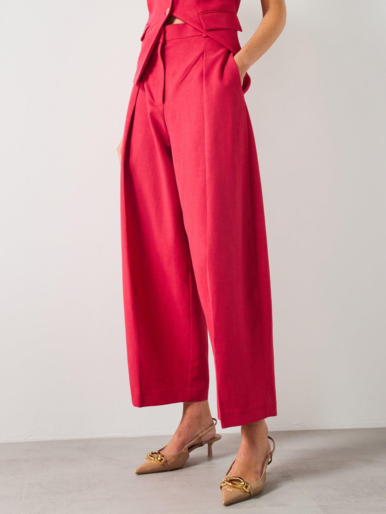 Mango Linen Blend Balloon Trousers - Red