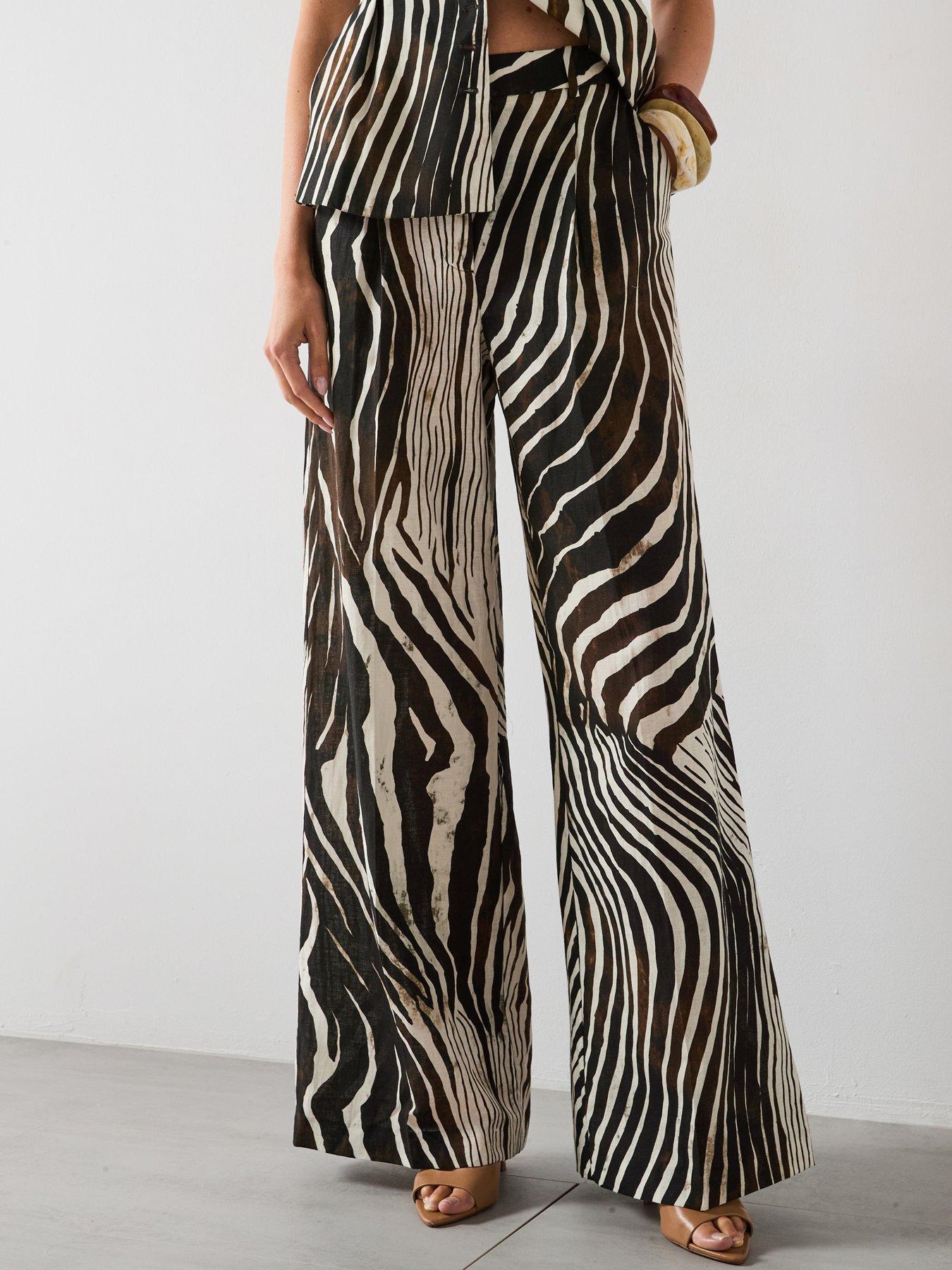 undefined Zebra Print Linen Pants - Brown