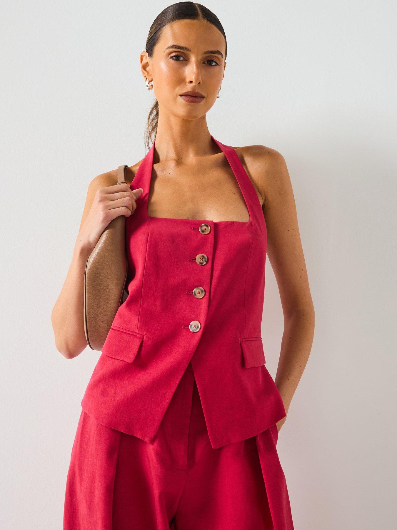 undefined Linen Blend Suit Waistcoat - Red