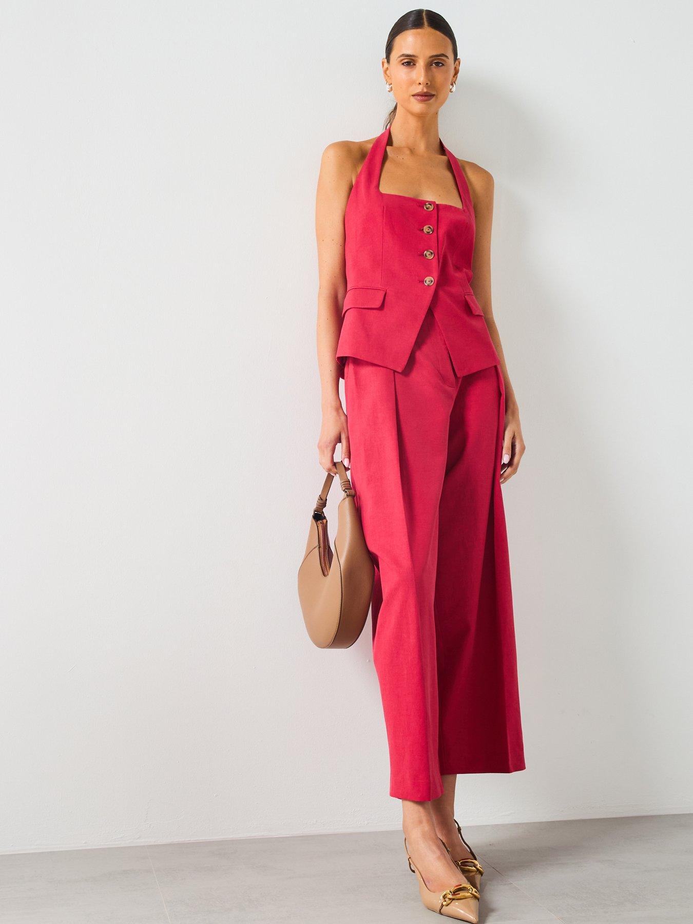 Image 3 of 5 of Mango Linen Blend Suit Waistcoat - Red
