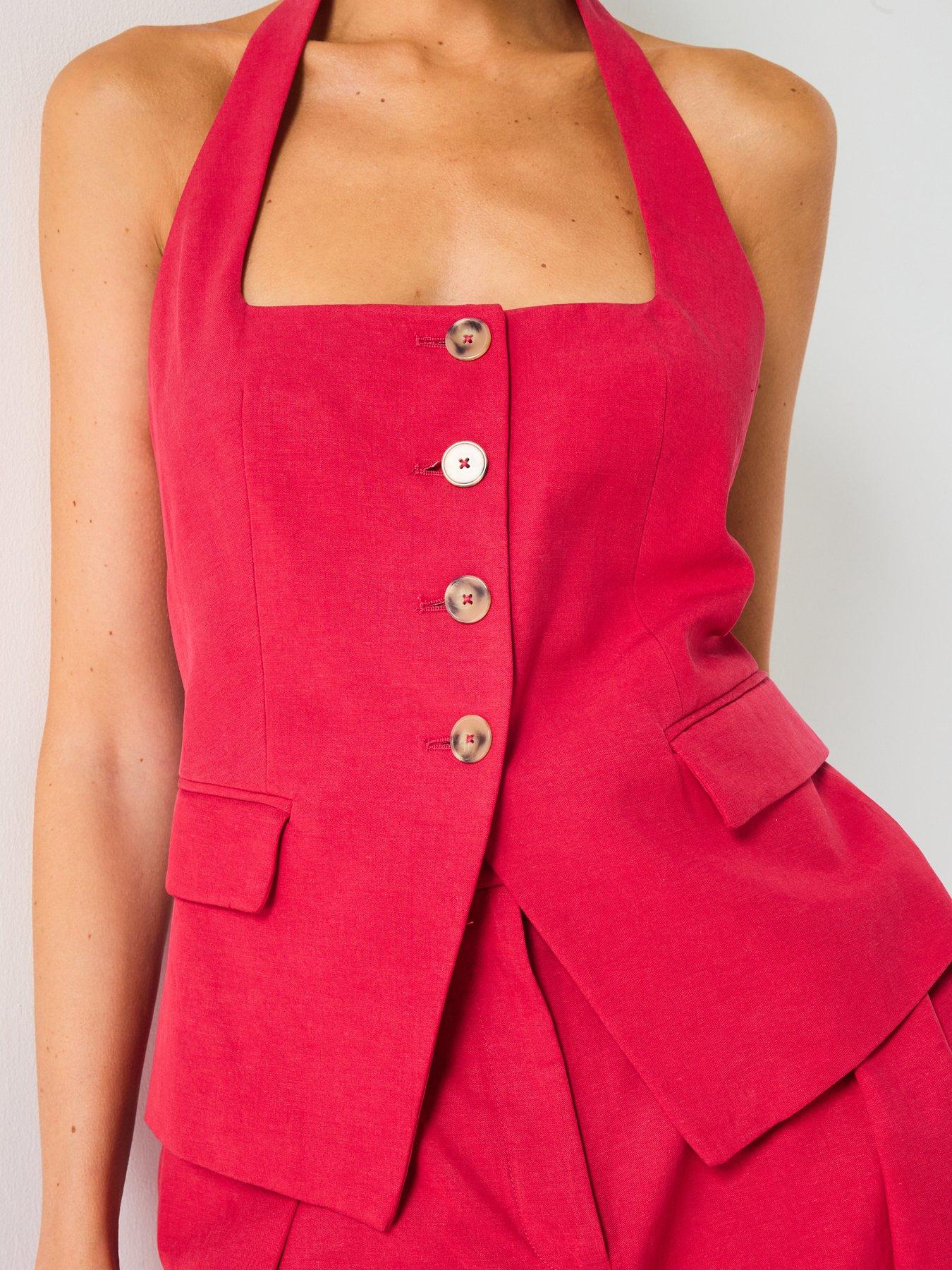 Image 4 of 5 of Mango Linen Blend Suit Waistcoat - Red