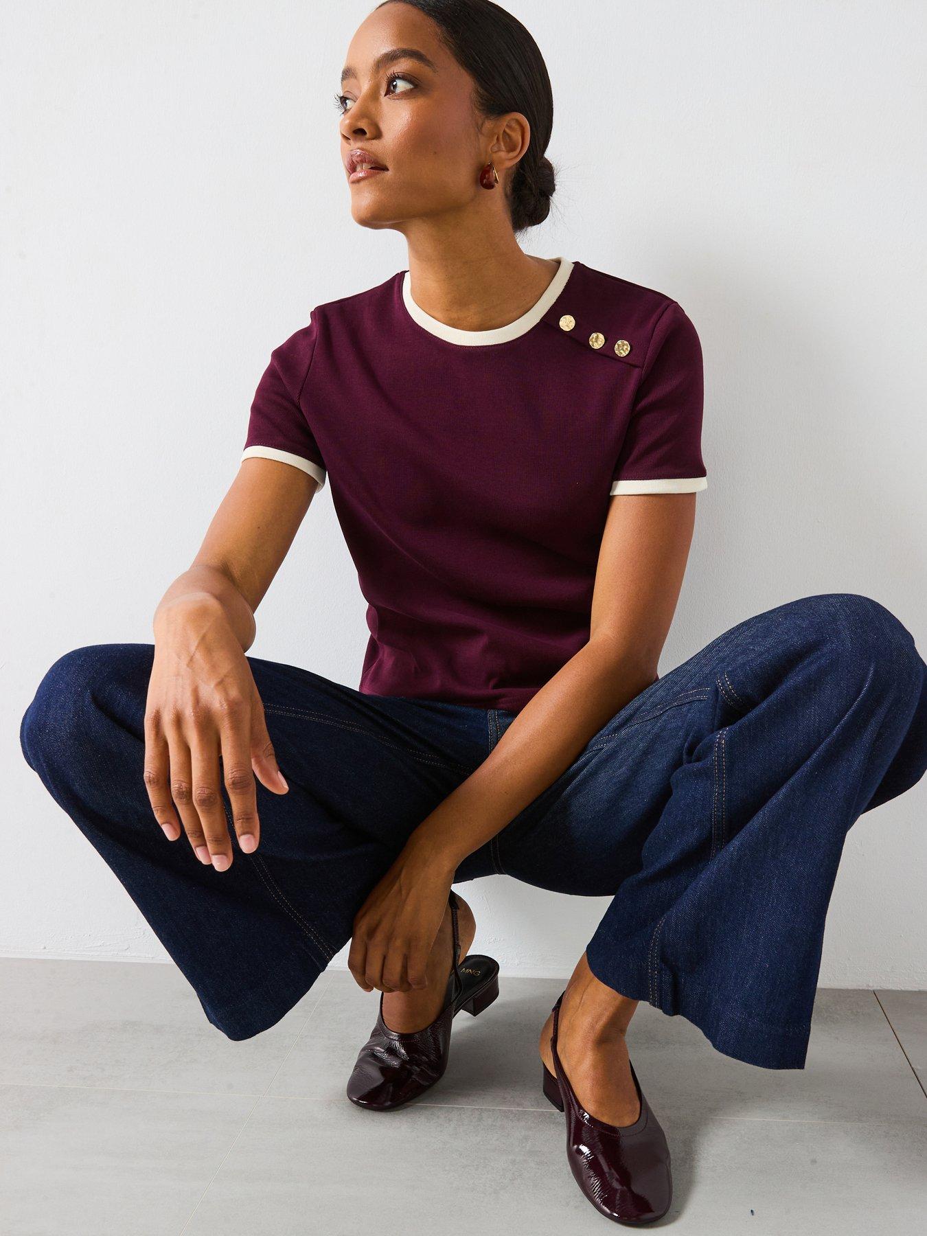 undefined Button Detailed T-Shirt - Red