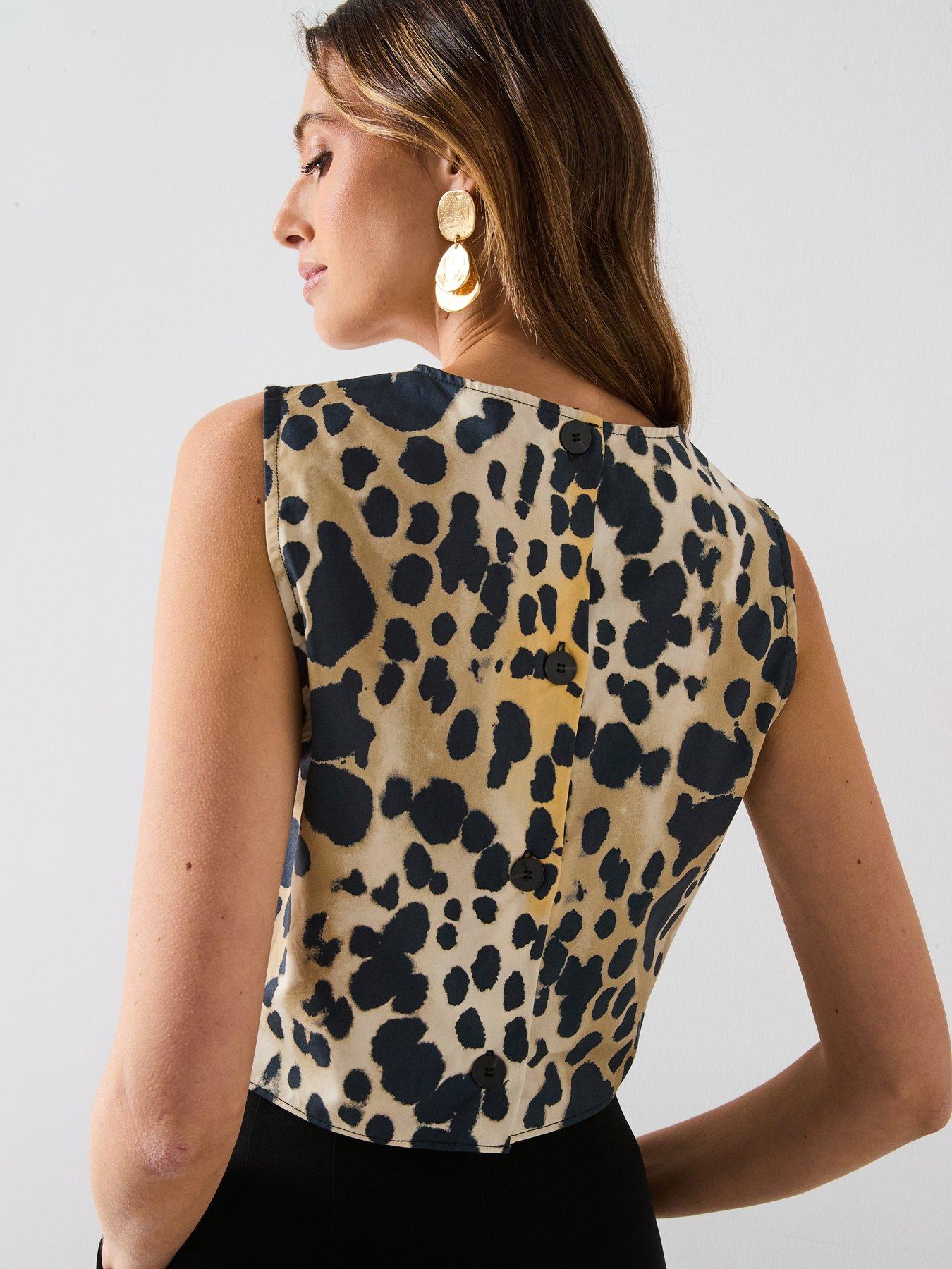 Image 2 of 6 of Mango Animal Print Cotton Crop Top - Black