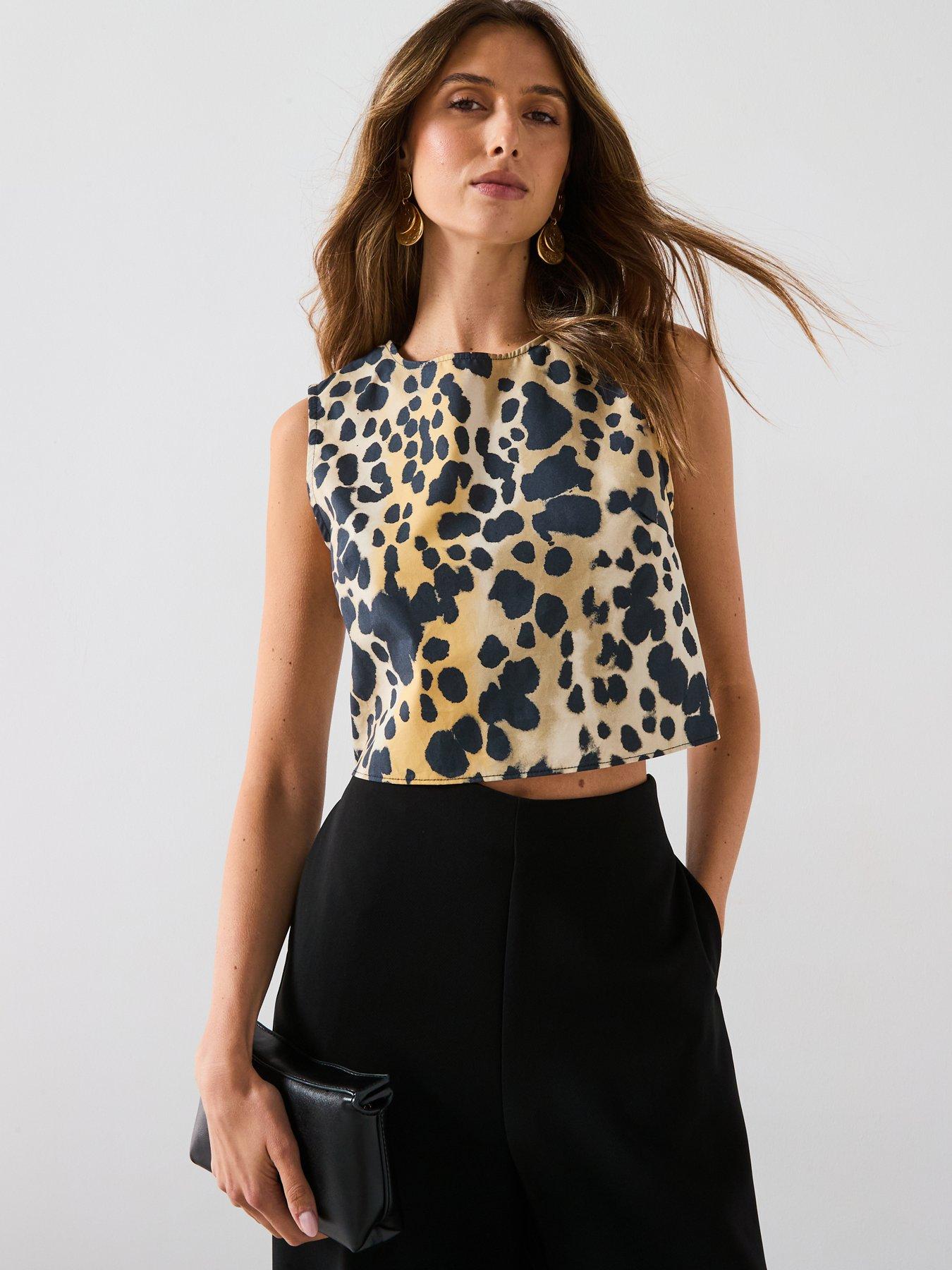 Image 5 of 6 of Mango Animal Print Cotton Crop Top - Black