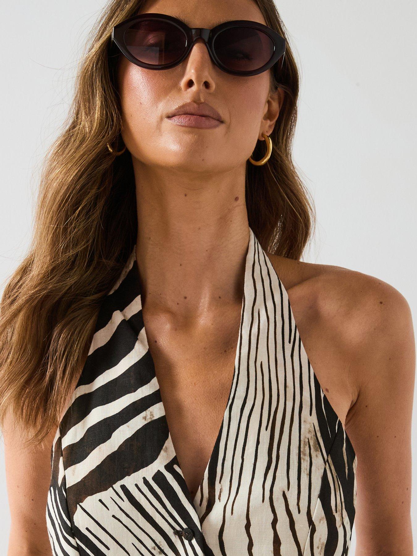 Image 4 of 6 of Mango Zebra Print Linen Vest - Brown
