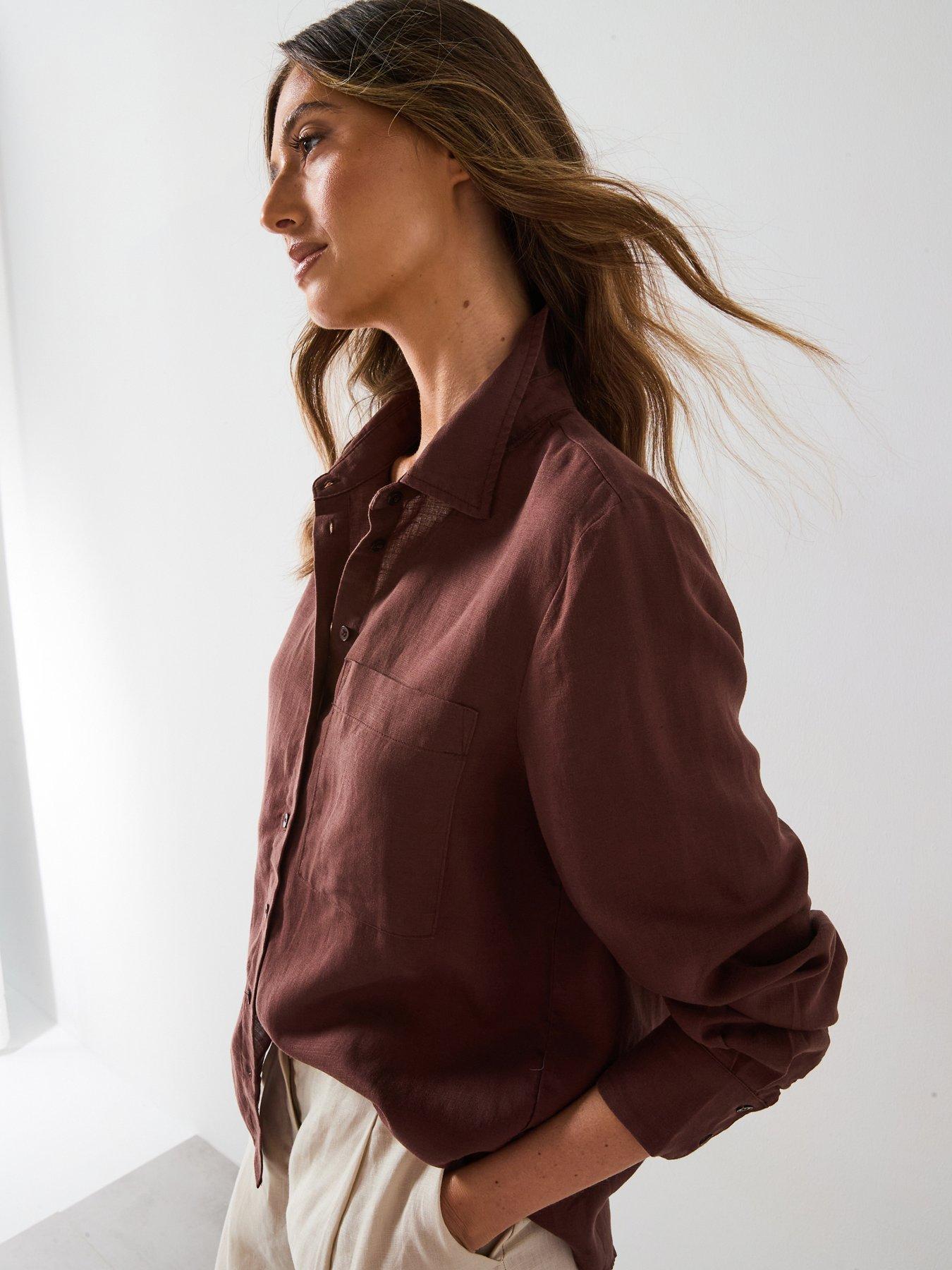 undefined Straight-Cut Lyocell Linen Blend Shirt - Brown